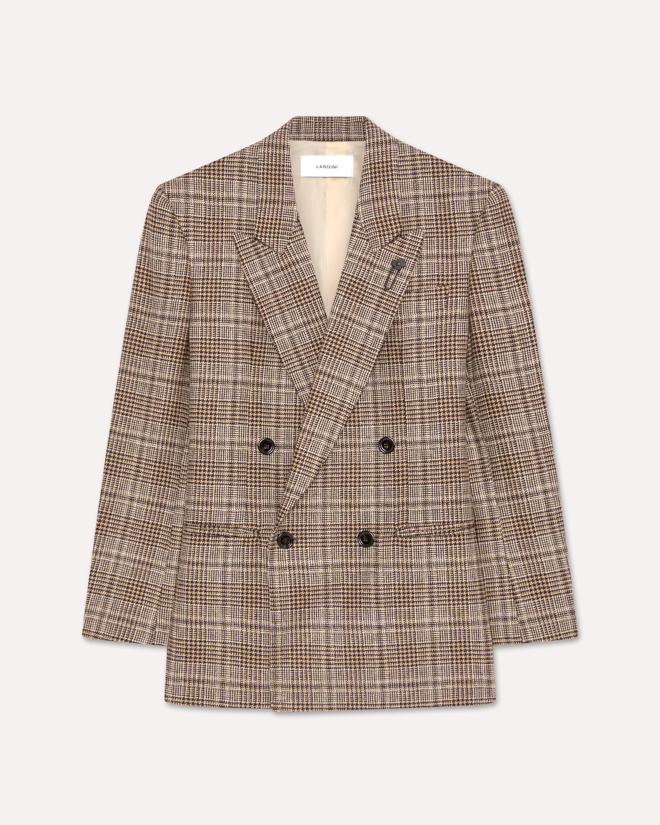 Double-breasted blazer in wool-cashmere blend, Prince of Wales pattern BEIGE/BROWN Lardini 1