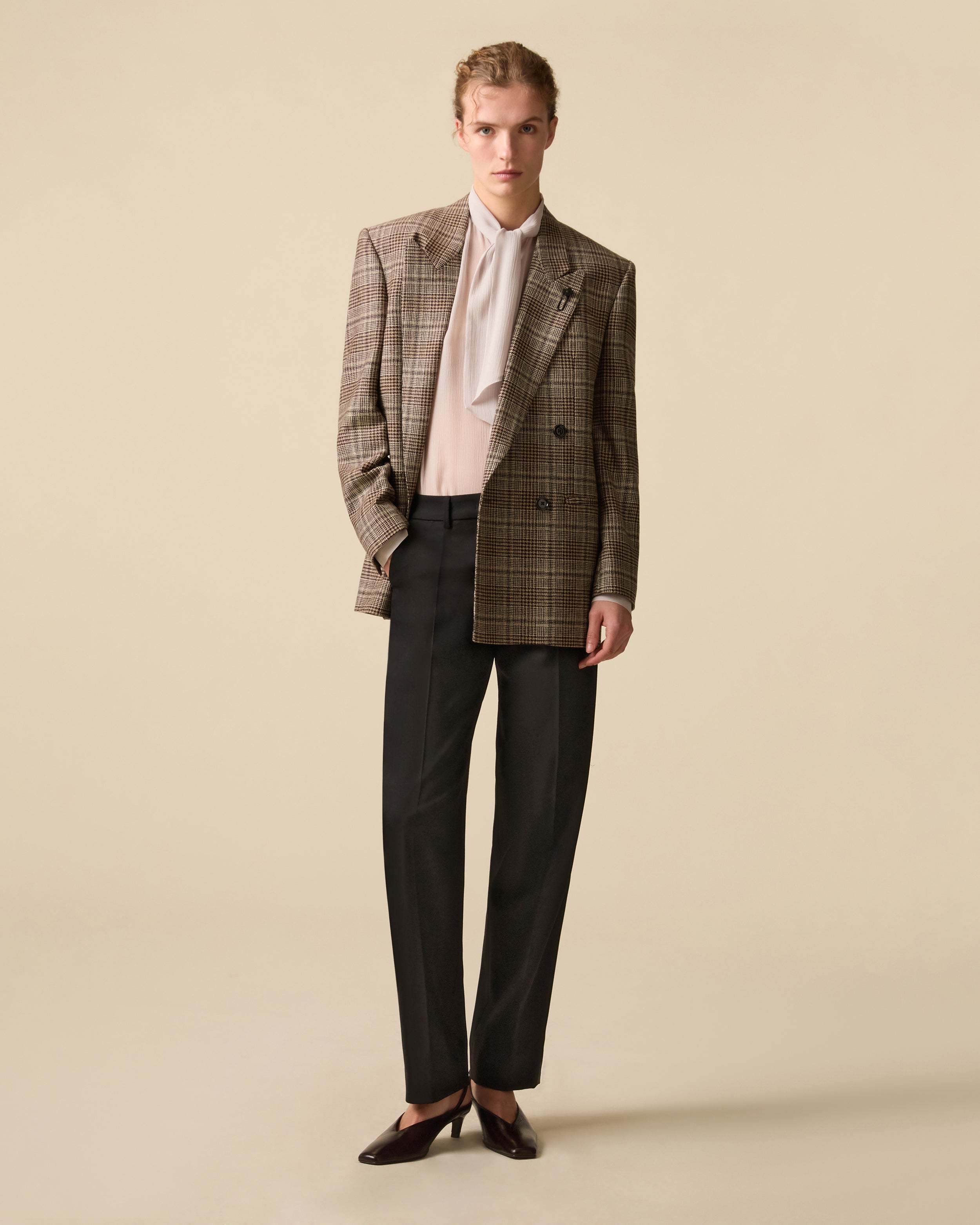 Double-breasted blazer in wool-cashmere blend, Prince of Wales pattern BEIGE/BROWN Lardini 2