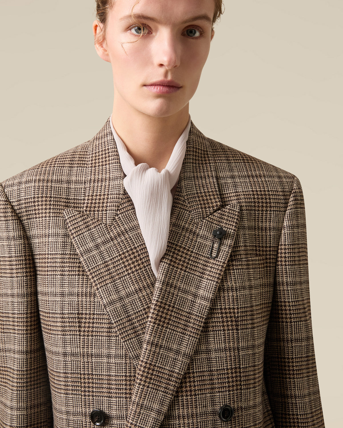 Double-breasted blazer in wool-cashmere blend, Prince of Wales pattern BEIGE/BROWN Lardini 3