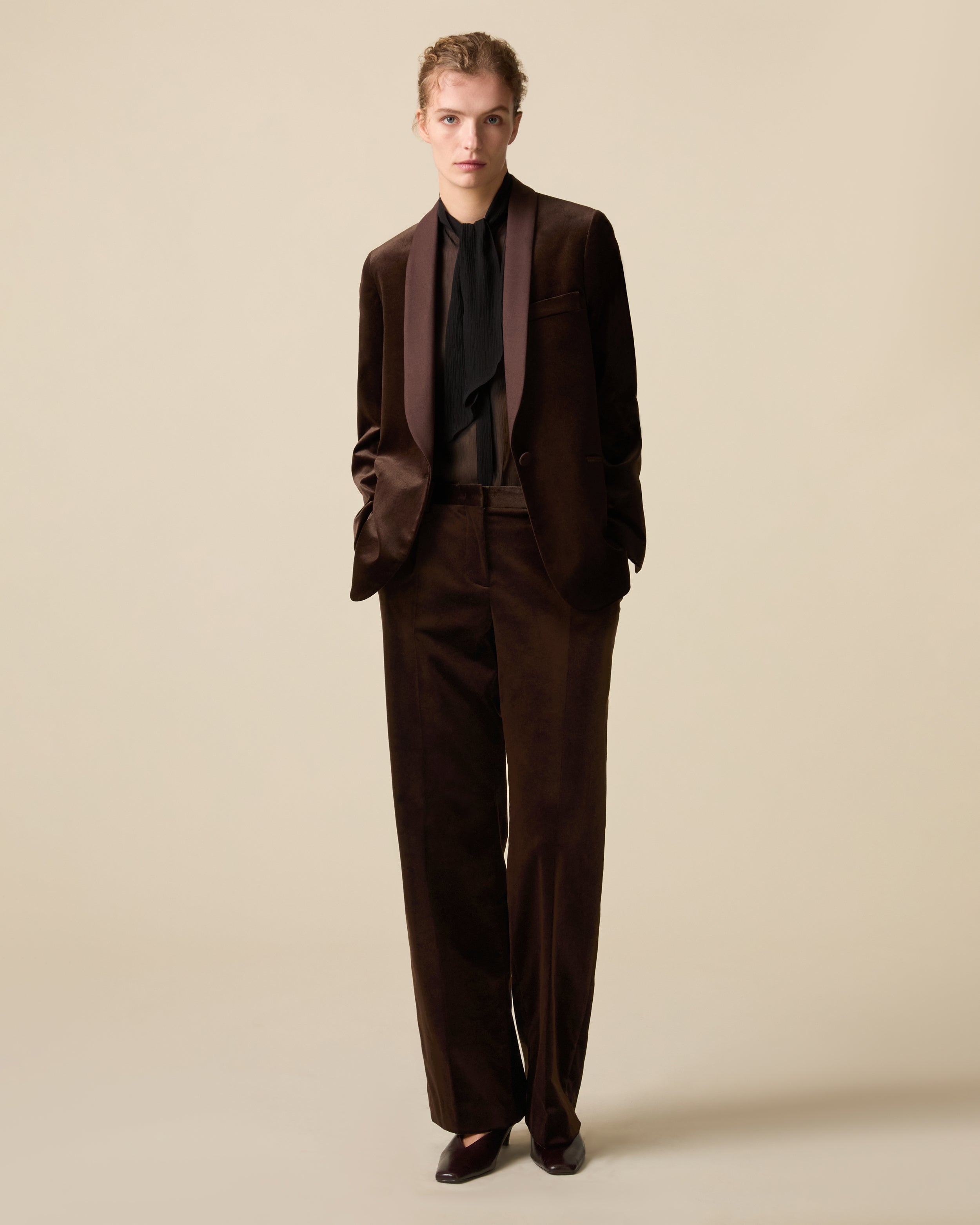 Brown single-breasted velvet jacket BROWN Lardini 2