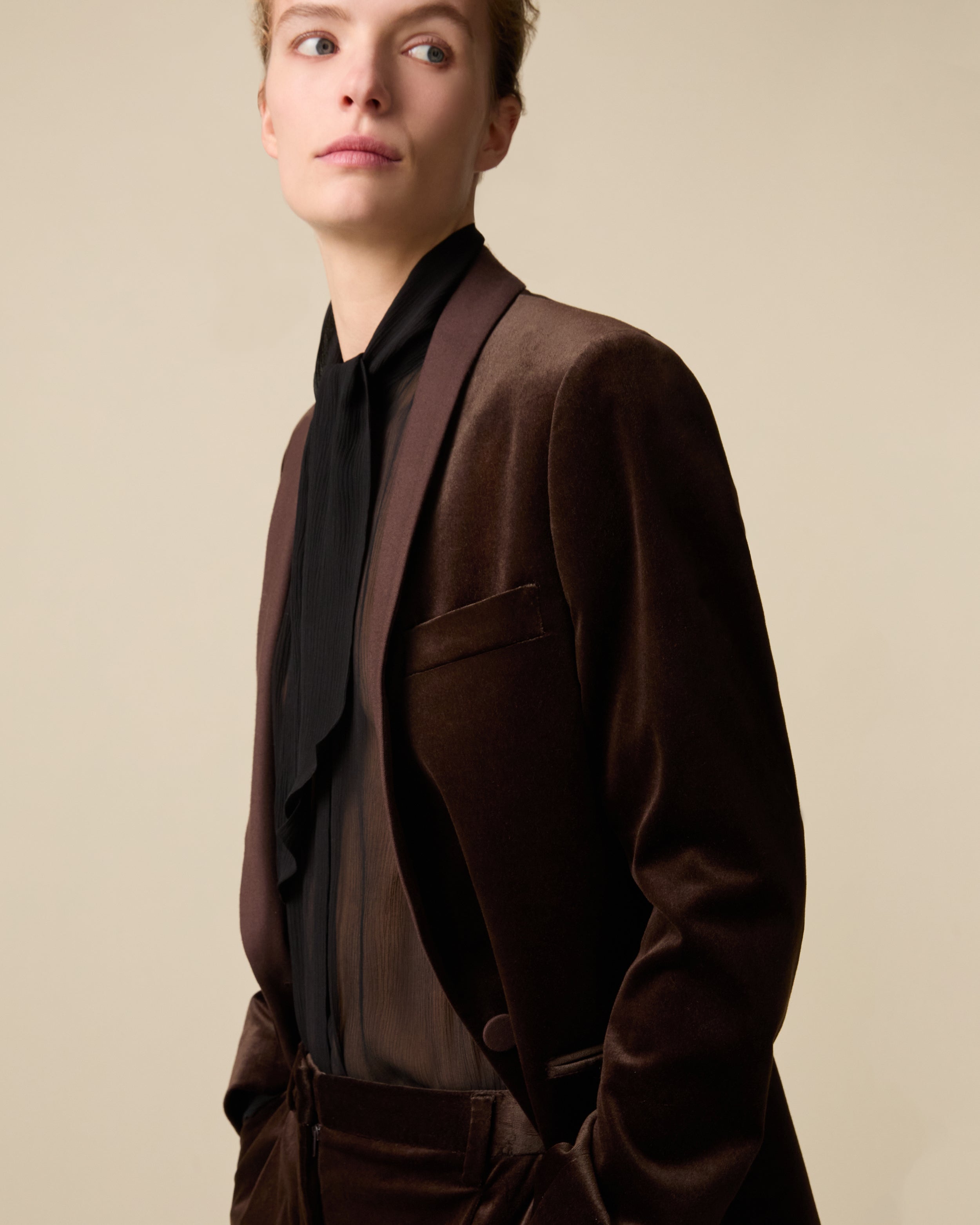 Brown single-breasted velvet jacket BROWN Lardini 3