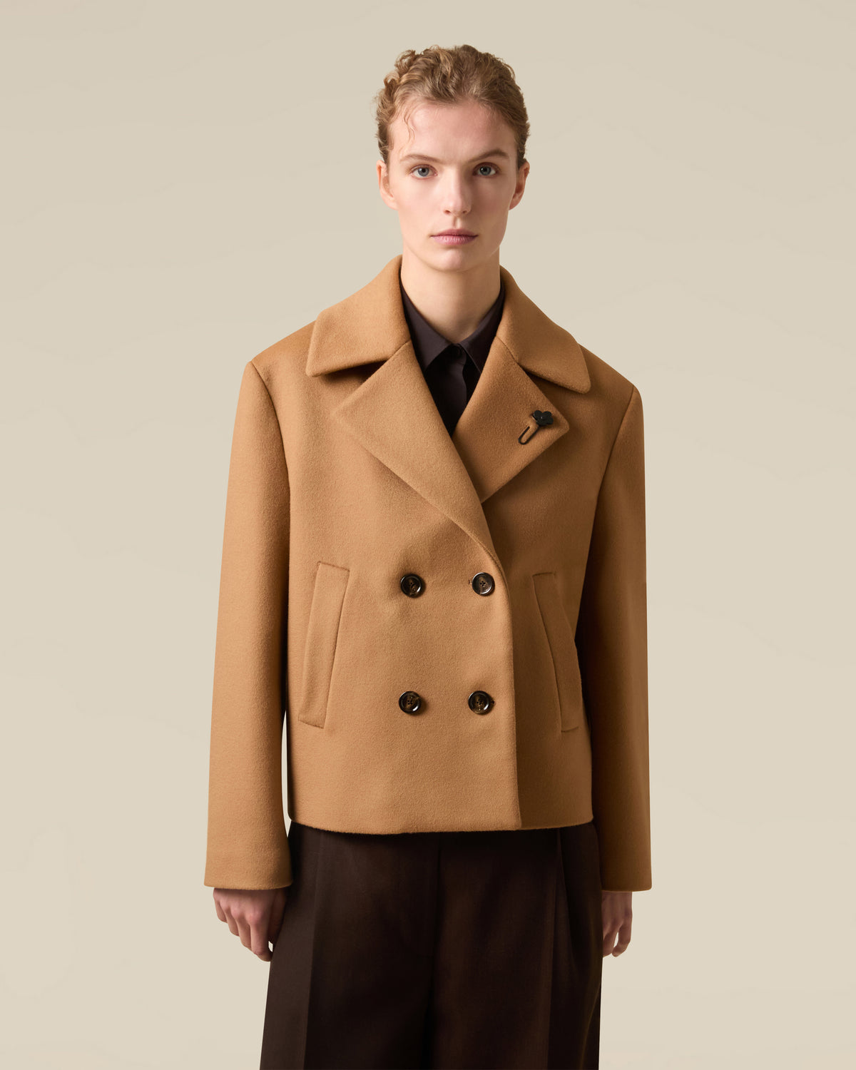Short beige peacoat HAZELNUT Lardini 4