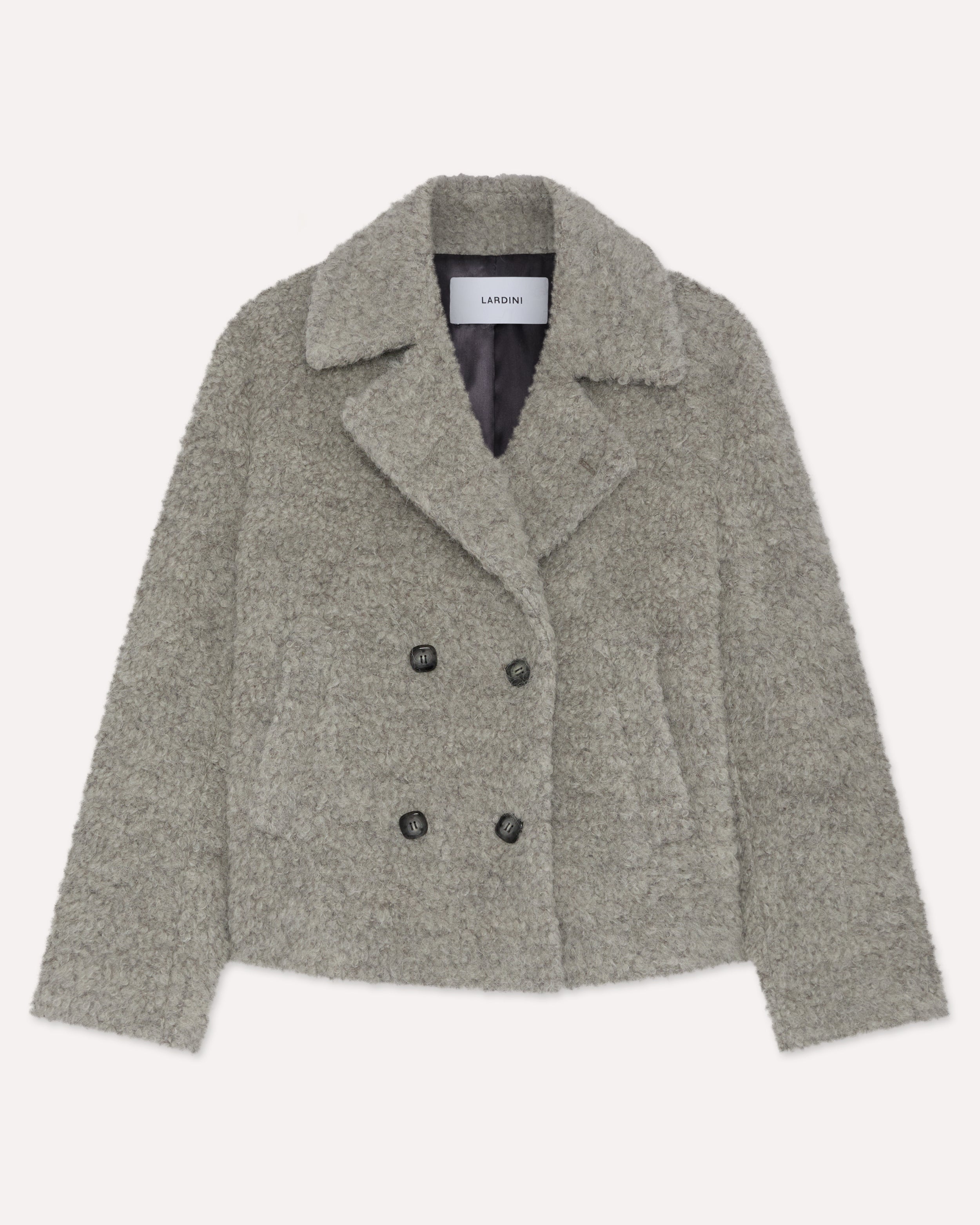 Short double-breasted pea coat in alpaca and mohair bouclé GREY Lardini