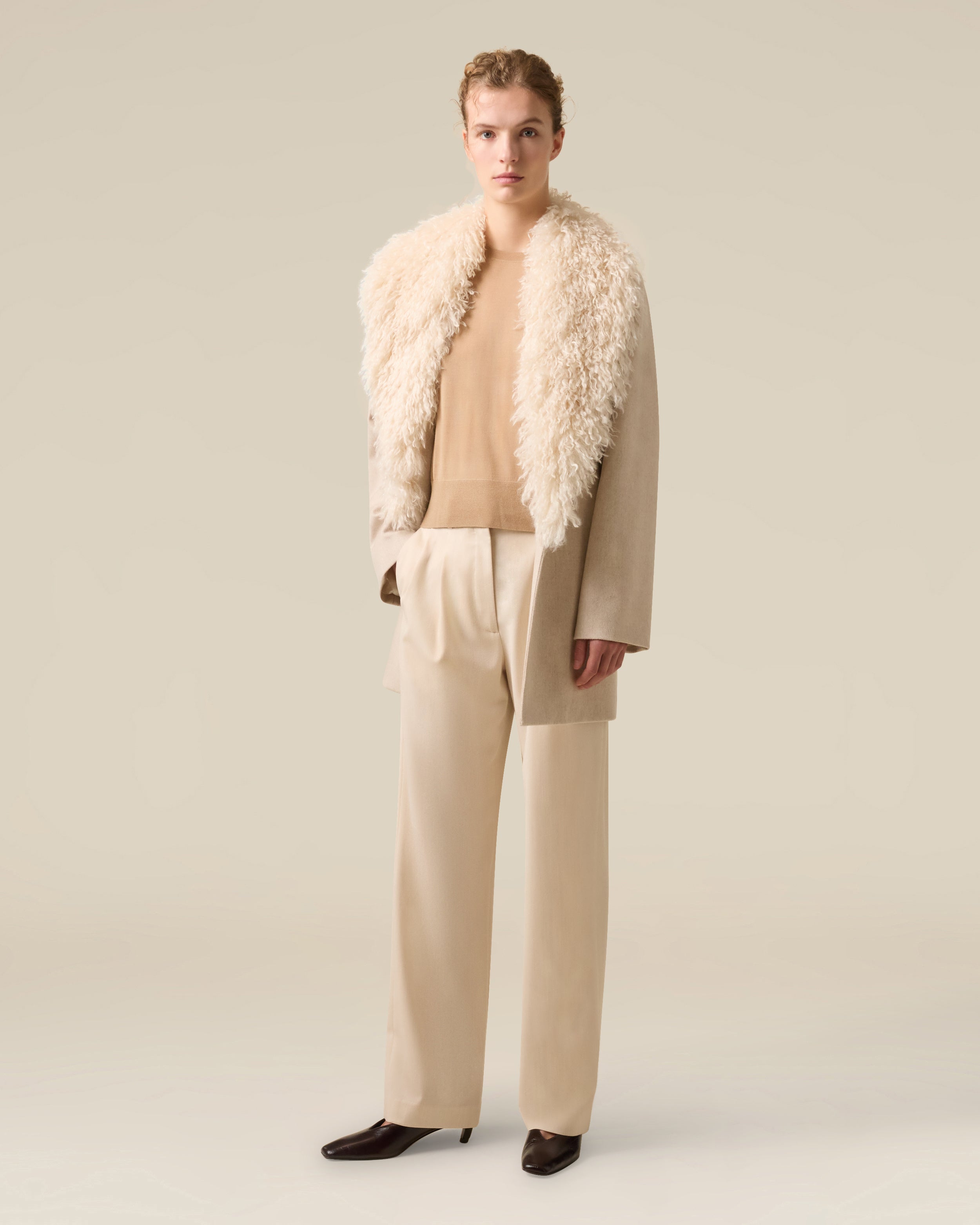 Ivory wool and cashmere trousers CREAM Lardini 2