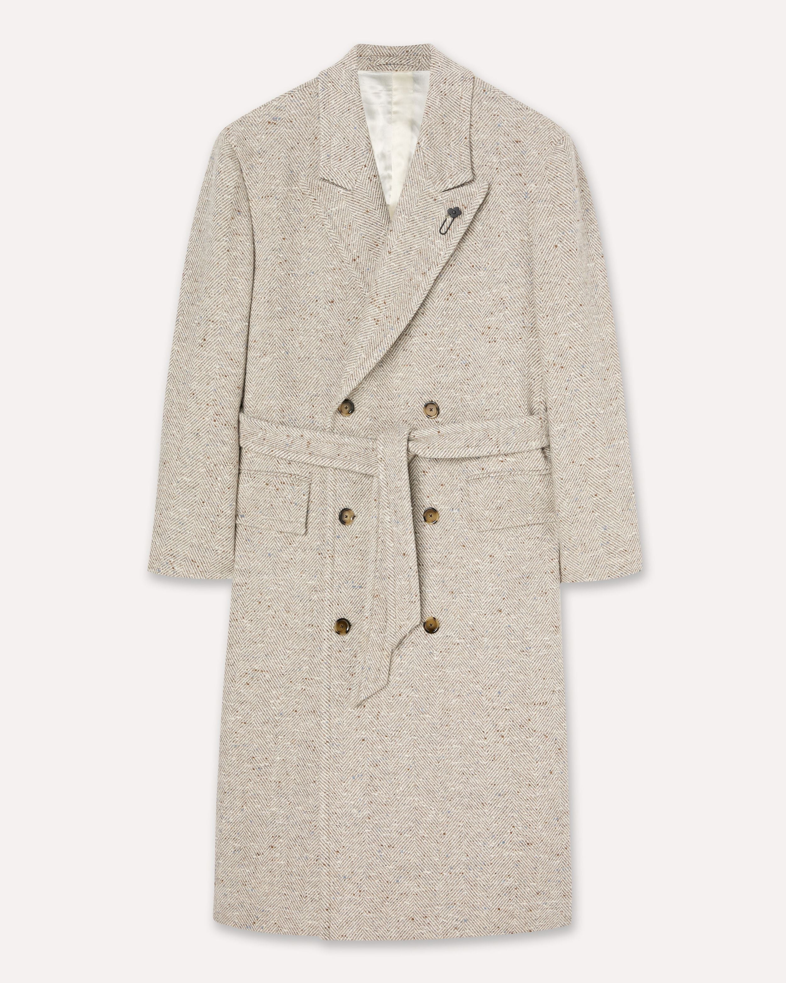 Cappotto doppiopetto con cintura color sabbia in tweed di cashmere CREAM/BEIGE Lardini 1