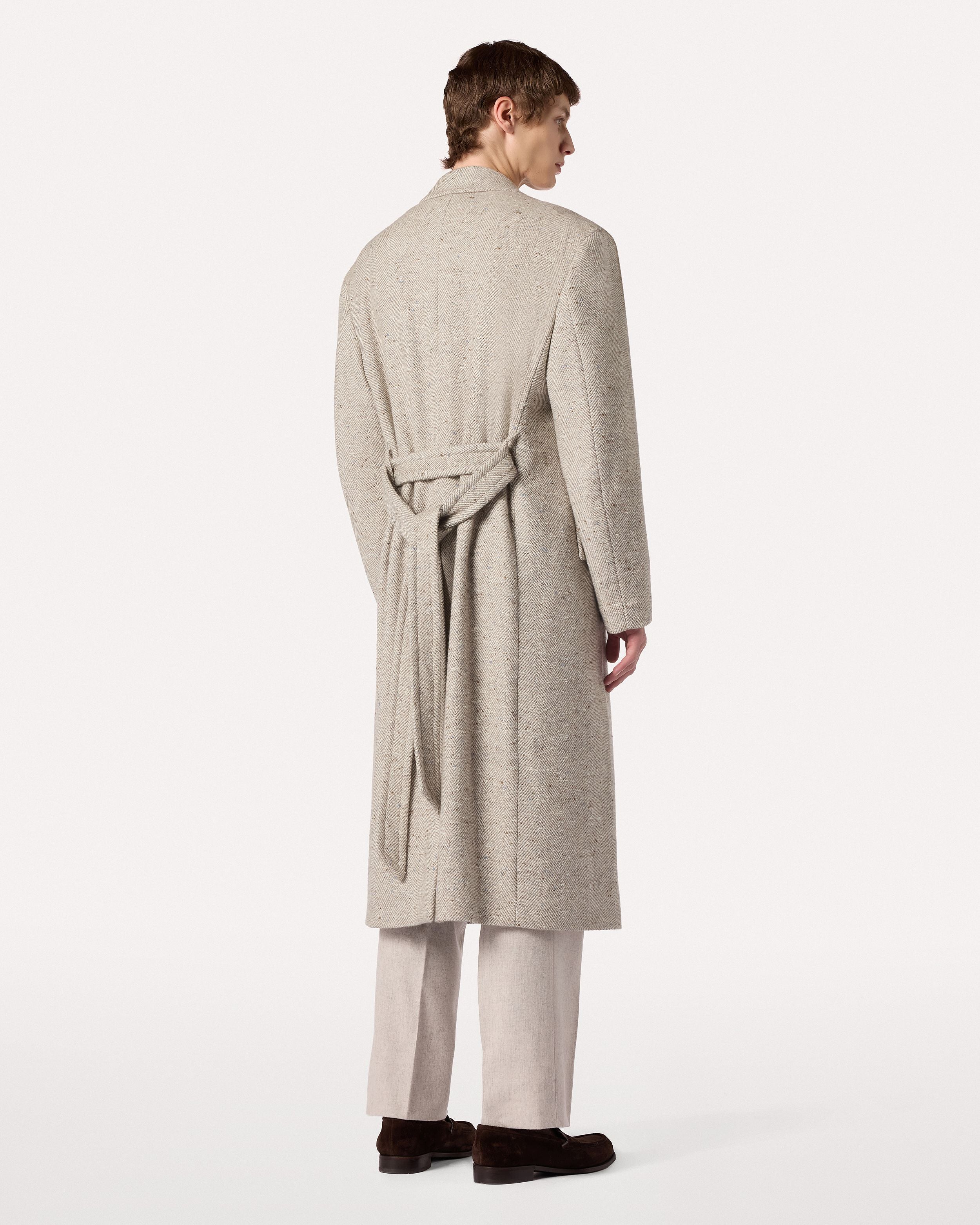 Cappotto doppiopetto con cintura color sabbia in tweed di cashmere CREAM/BEIGE Lardini 5