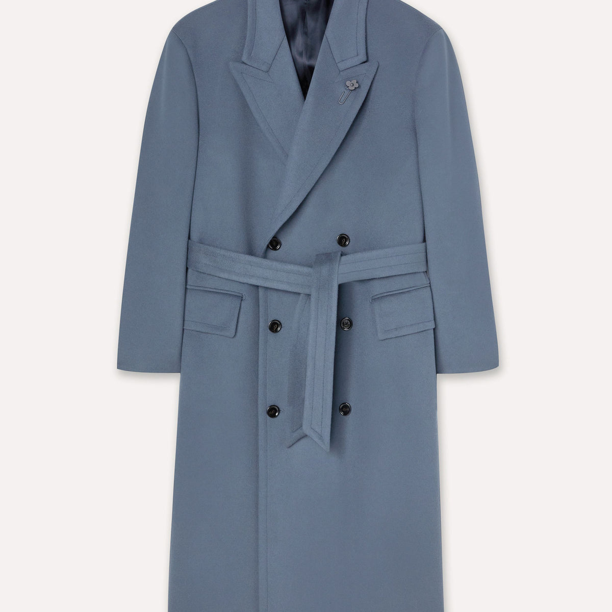 Double-breasted avio blue coat in wool 42