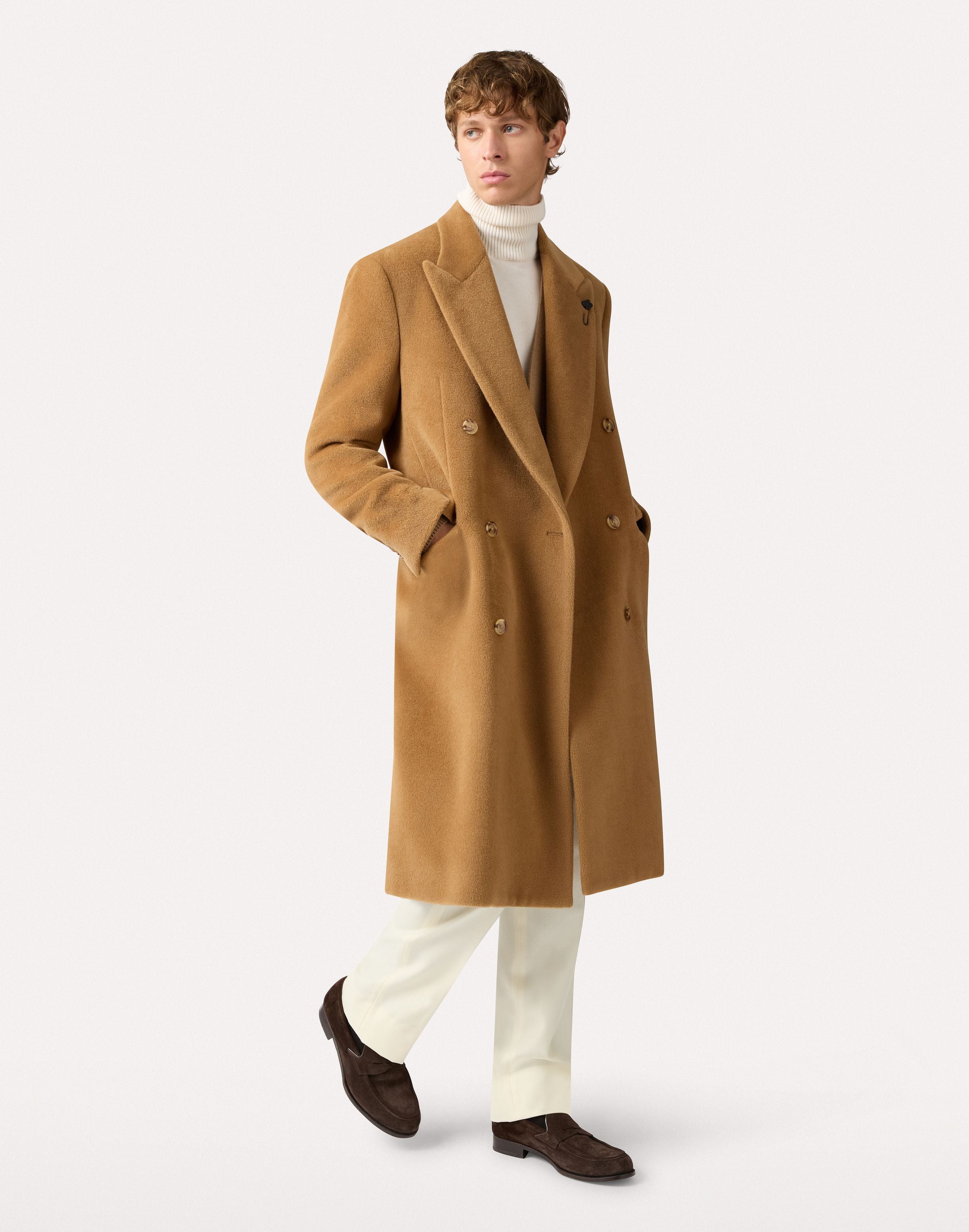 Cappotto doppiopetto nocciola in lana HAZELNUT Lardini 2