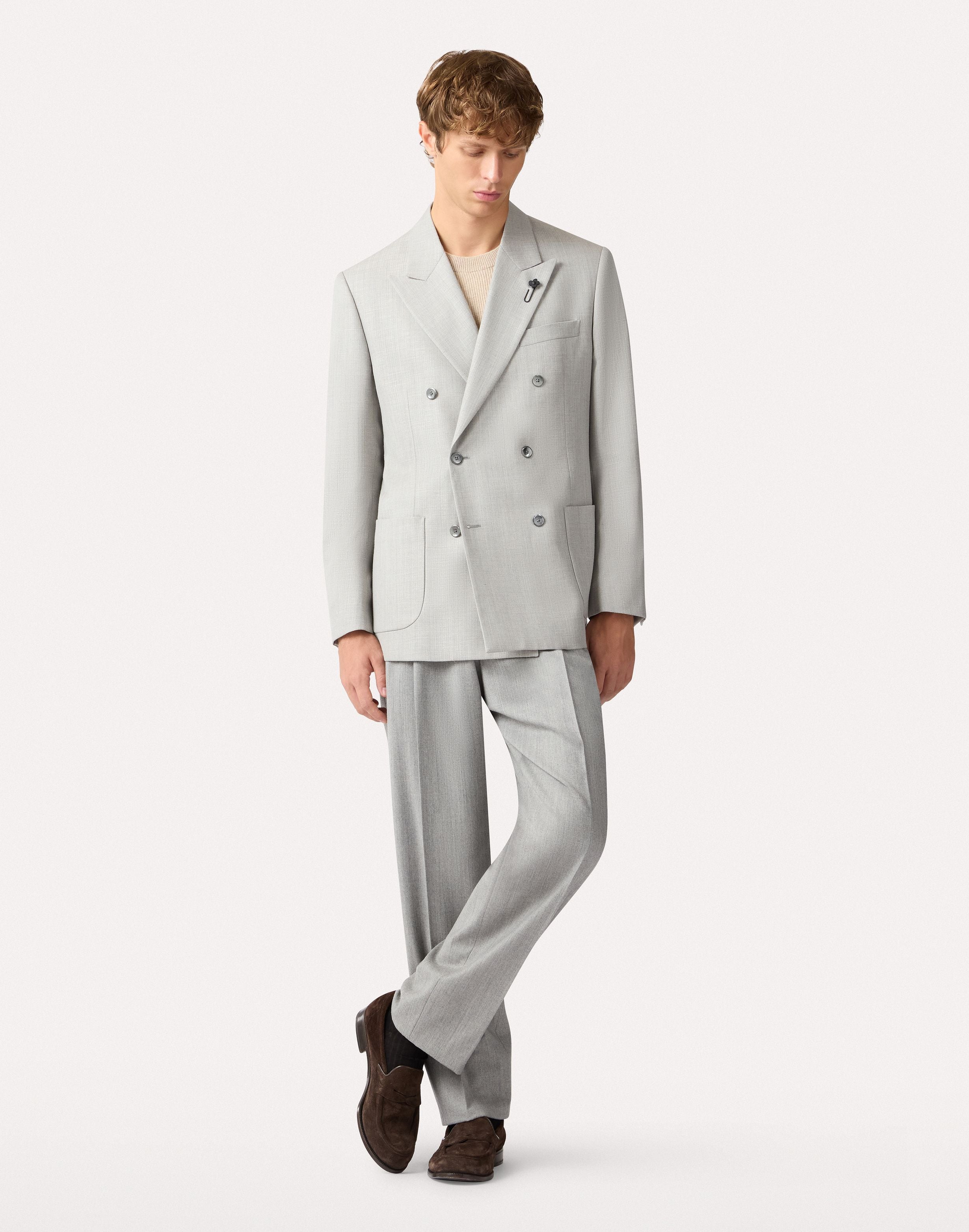Double-breasted jacket in grey twill GREY Lardini 2