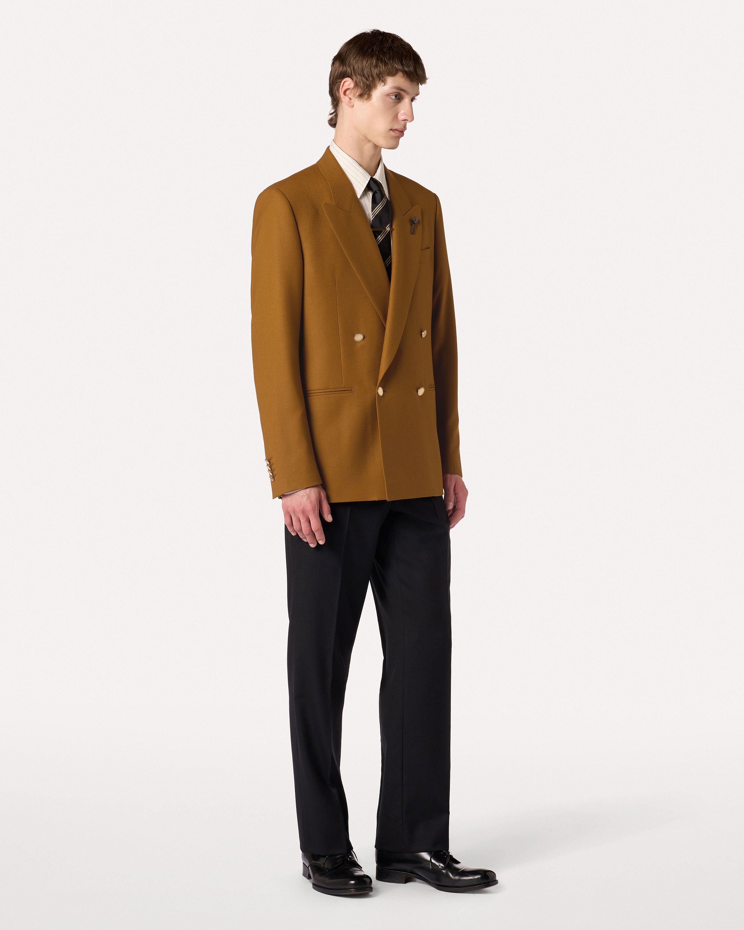 Giacca doppiopetto nocciola in flanella CAMEL Lardini 2