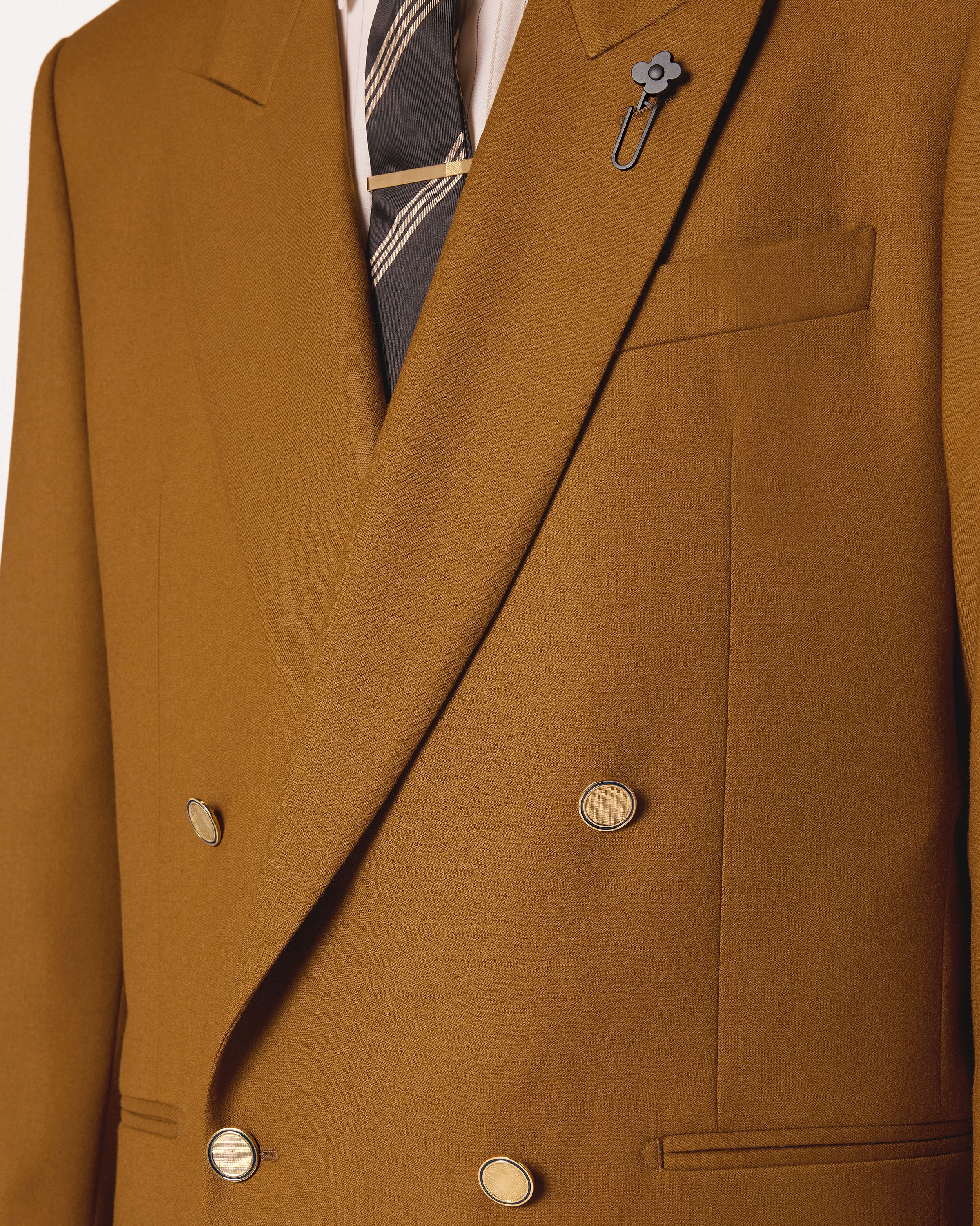 Giacca doppiopetto nocciola in flanella CAMEL Lardini 3