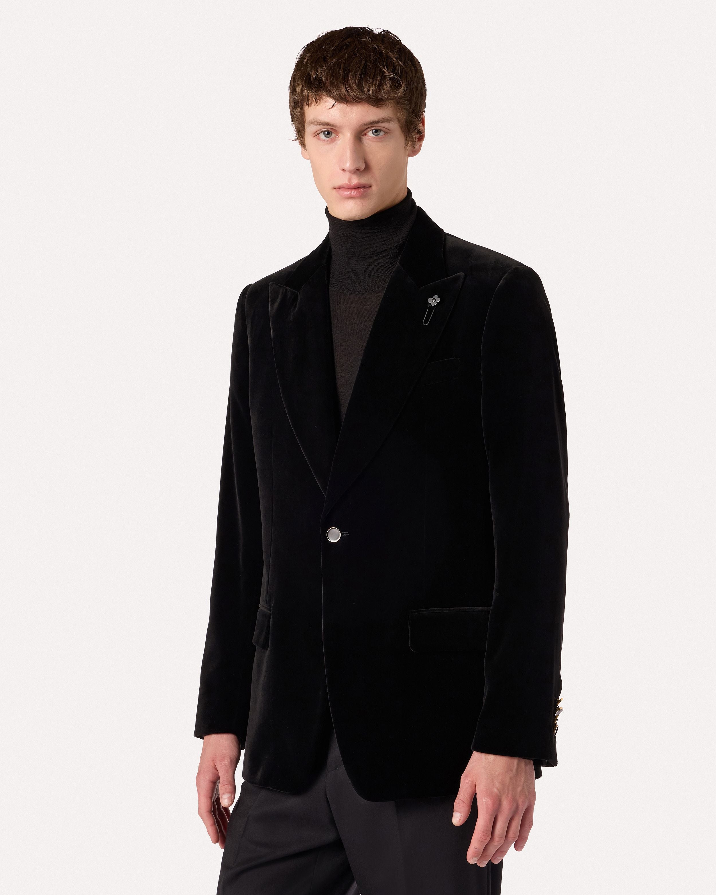 Giacca monopetto nera in velluto BLACK Lardini 4