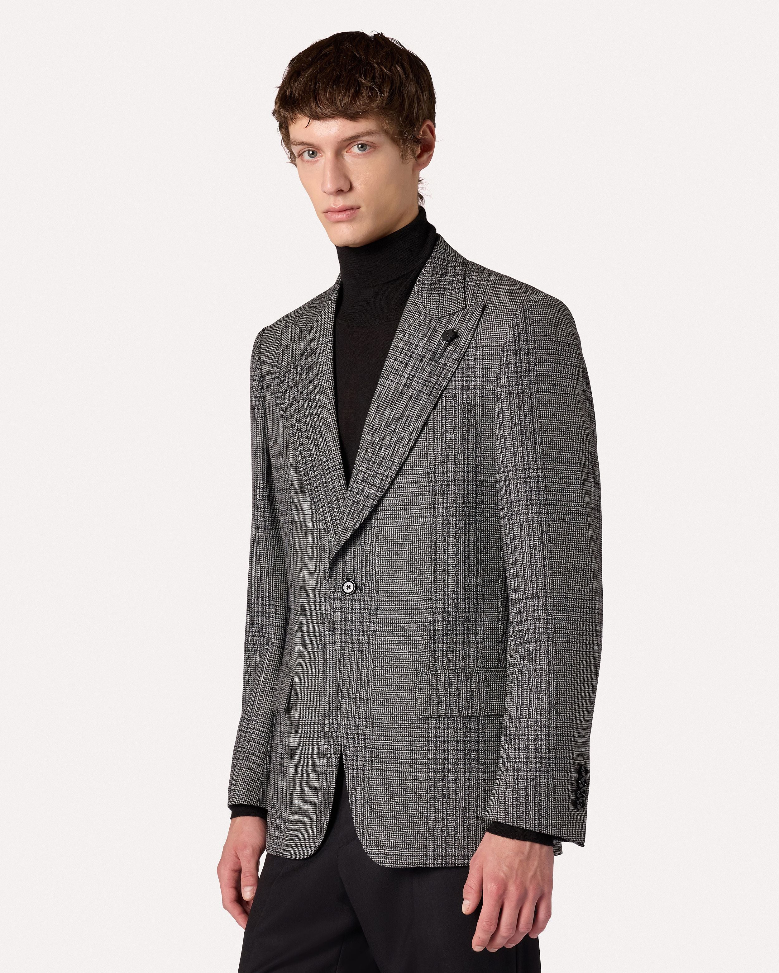 Giacca monopetto grigia e nera in lana con motivo macro galles GREY/BLACK Lardini 4