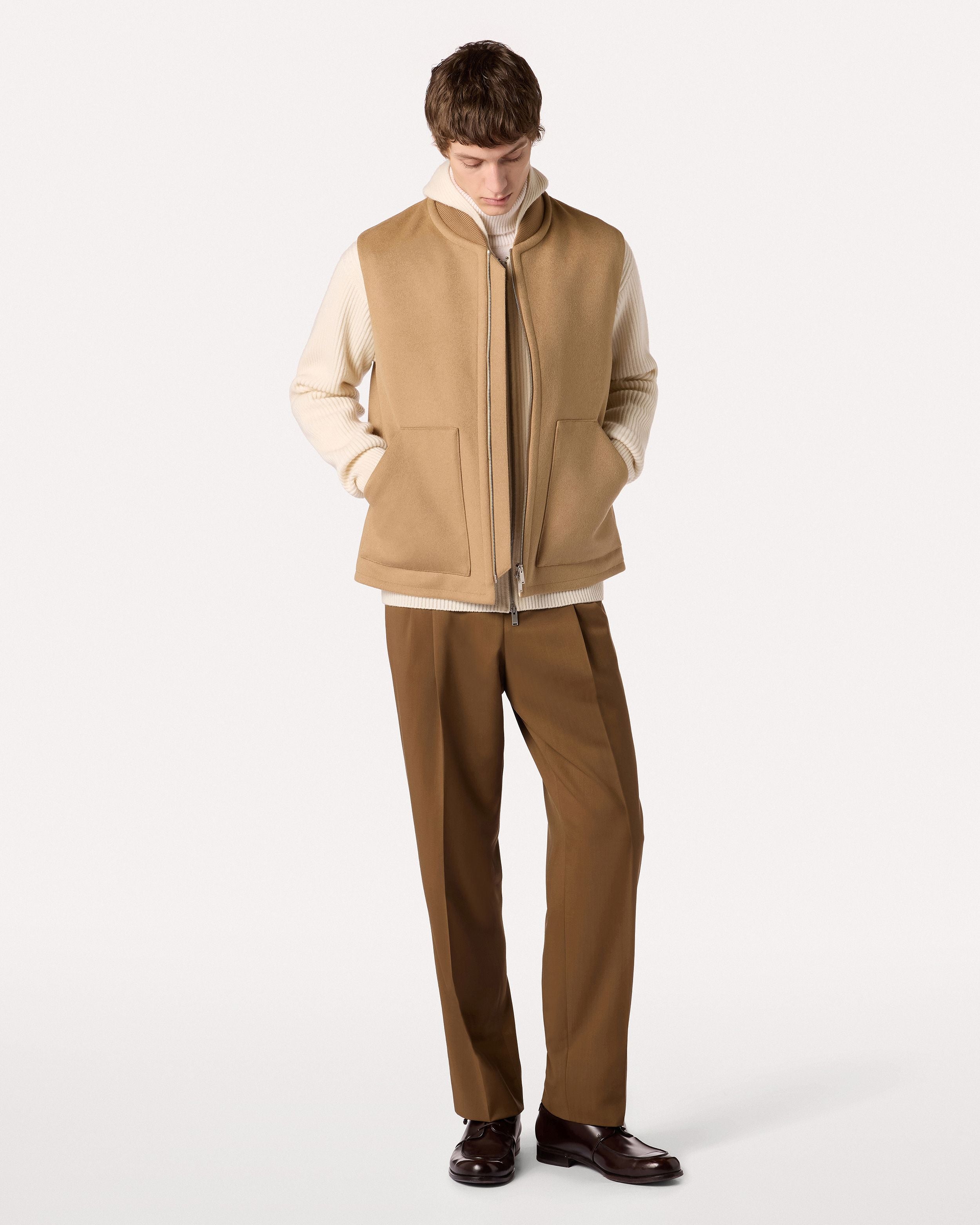 Giubbino smanicato cammello in lana CAMEL Lardini 2