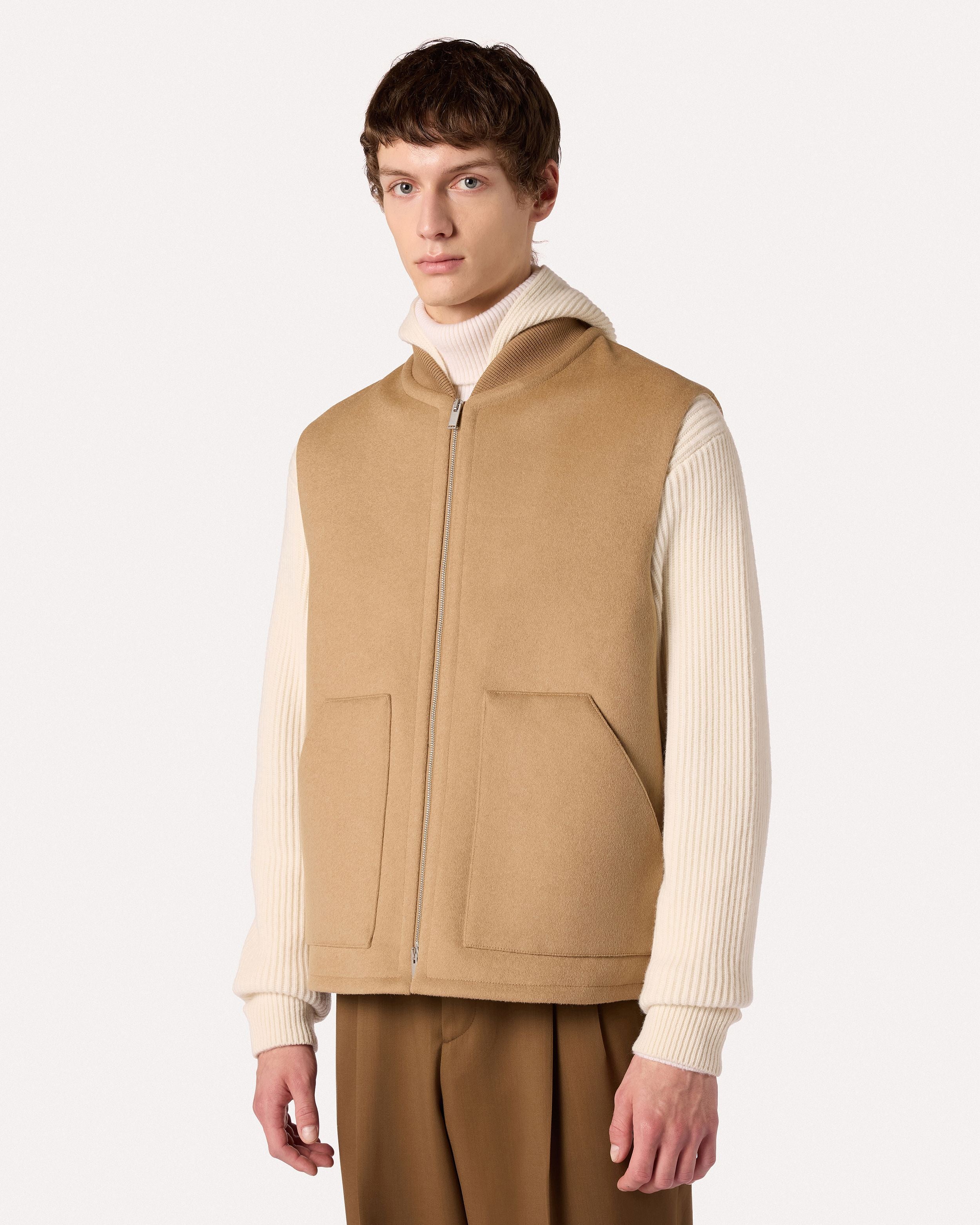 Giubbino smanicato cammello in lana CAMEL Lardini 4