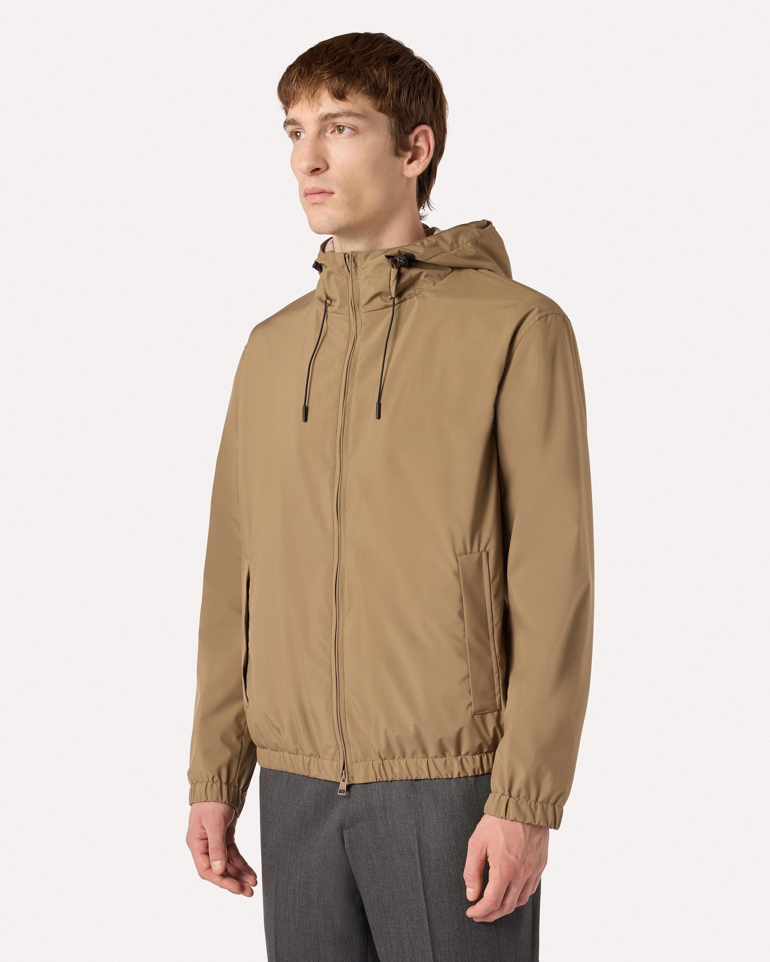 Giubbino cammello e grigio in tessuto tecnico con cappuccio CAMEL/GREY Lardini 4