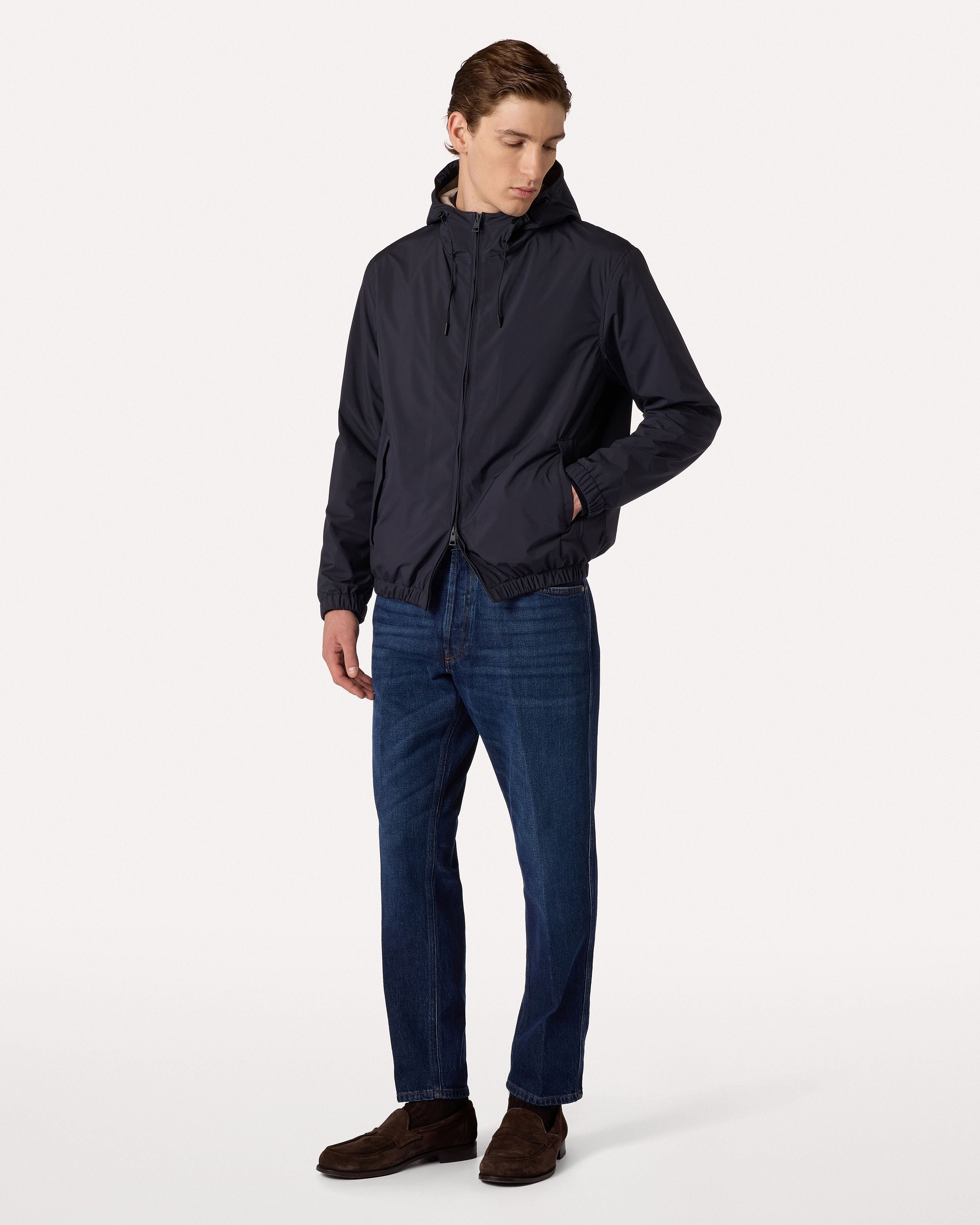 Giubbino blu impermeabile in tessuto tecnico con cappuccio BLUE Lardini 2
