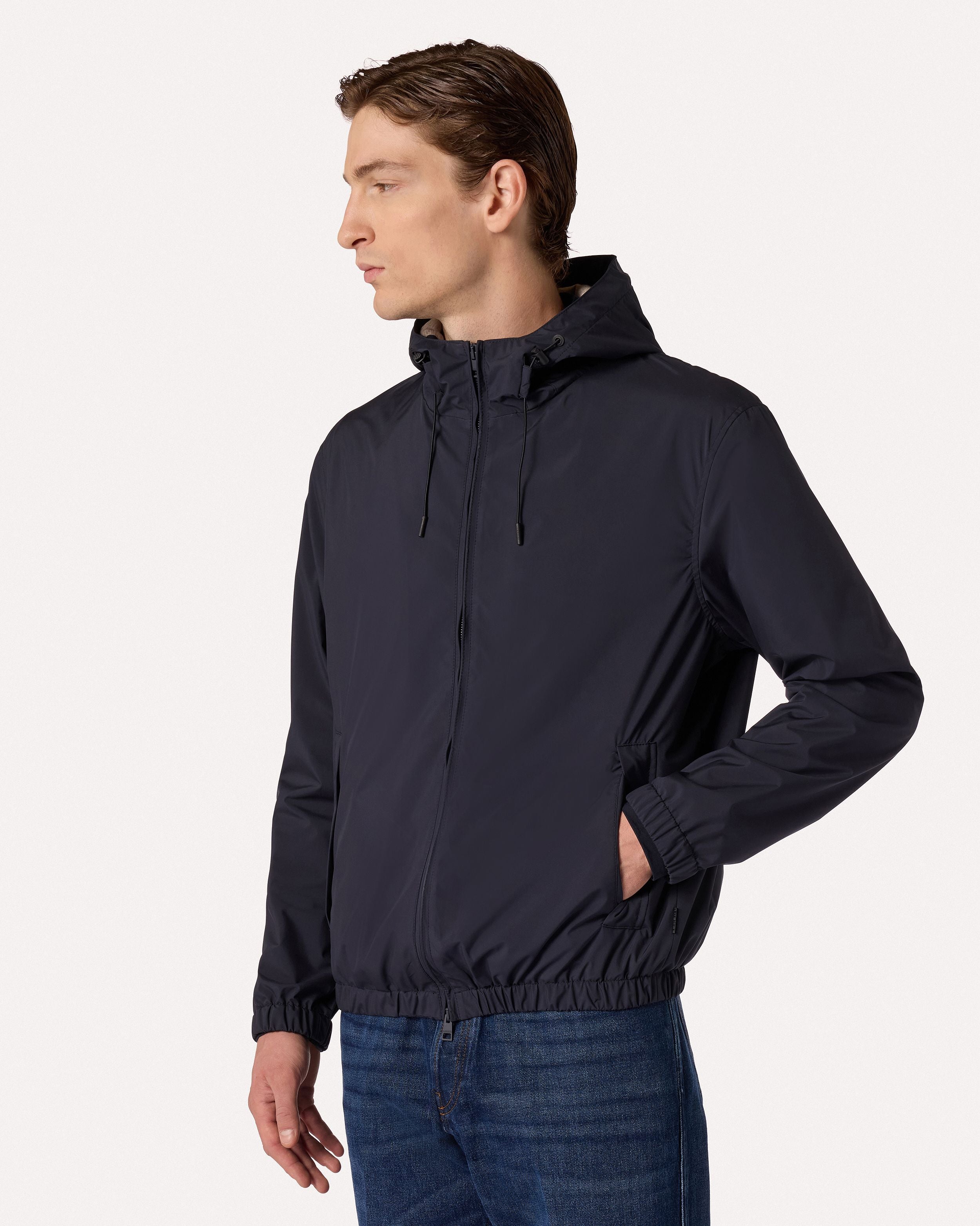 Giubbino blu impermeabile in tessuto tecnico con cappuccio BLUE Lardini 4