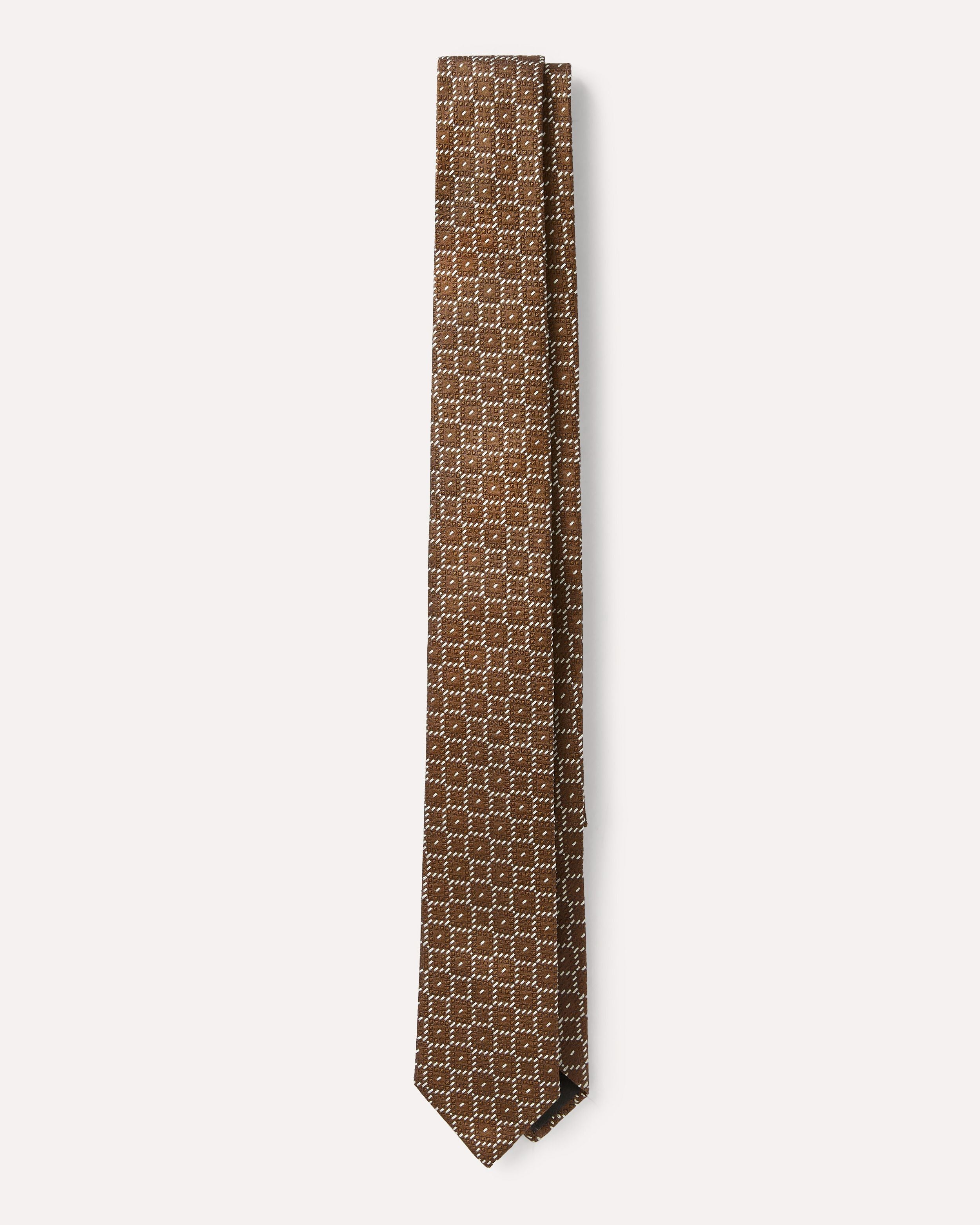 Cravatta microfantasia in seta jacquard color nocciola HAZELNUT/WHITE Lardini 1