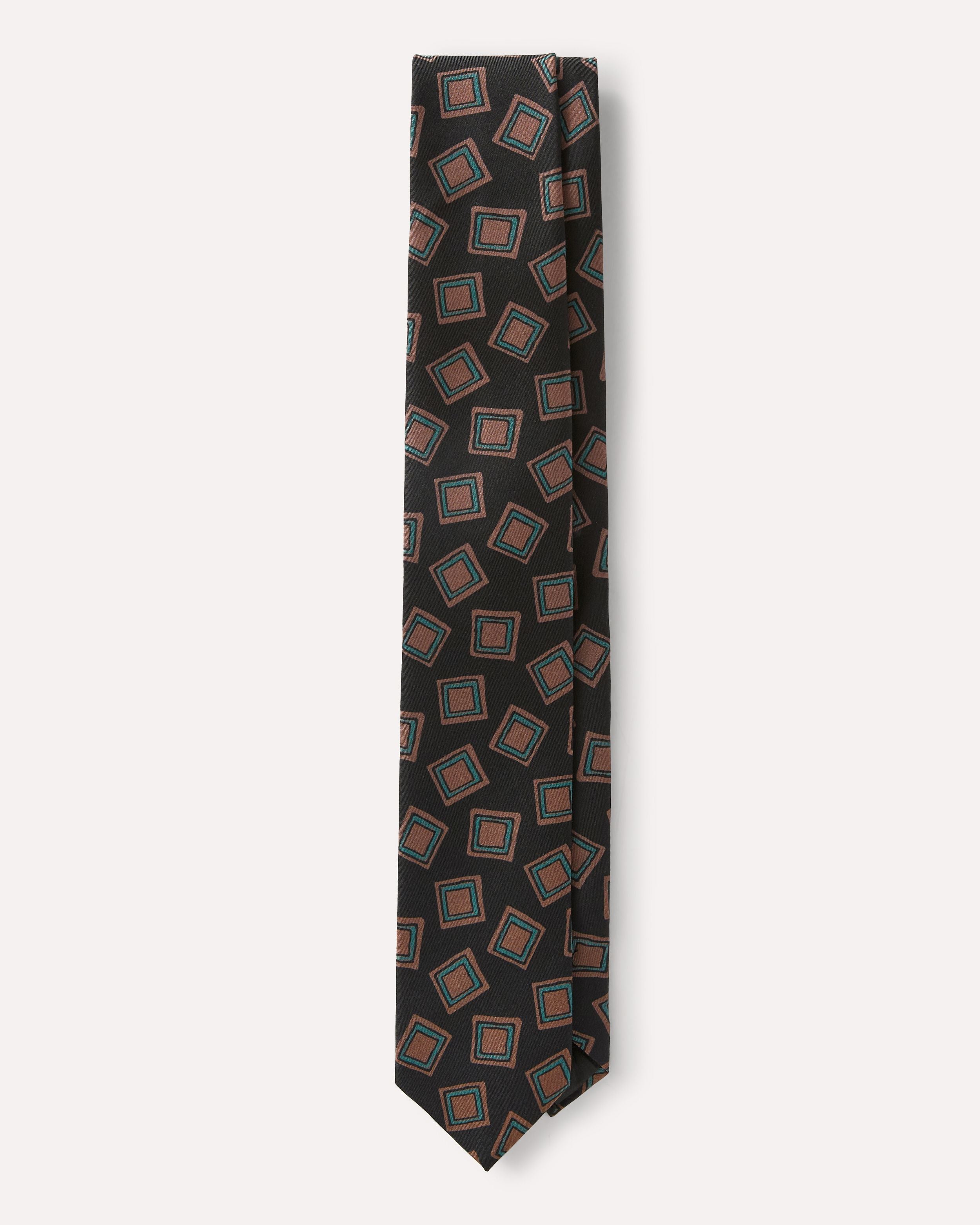 Cravatta lana e seta marrone con motivo geometrico BROWN/HAZELNUT/GREEN Lardini 1
