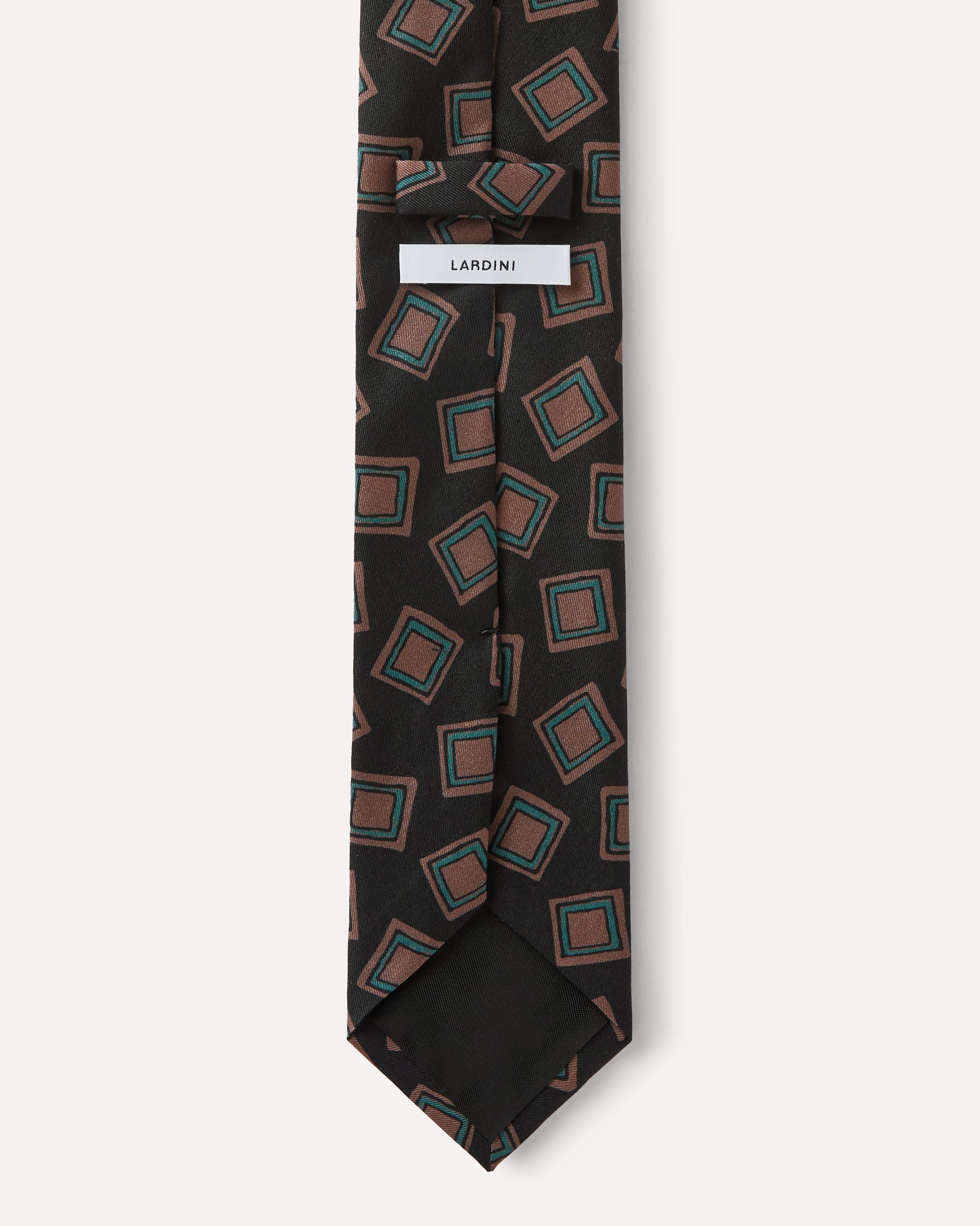 Cravatta lana e seta marrone con motivo geometrico BROWN/HAZELNUT/GREEN Lardini 2