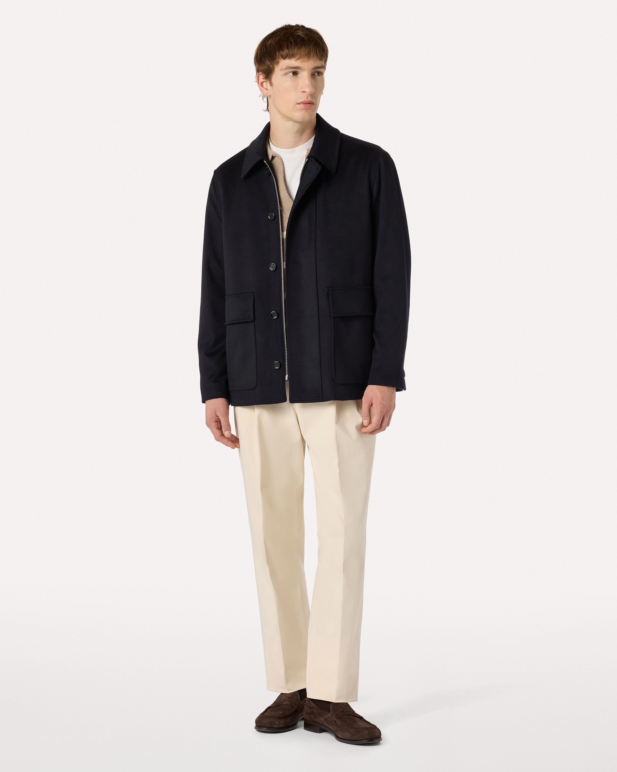 Single-breasted blue jacket in water-resistant cashmere BLUE Lardini 2