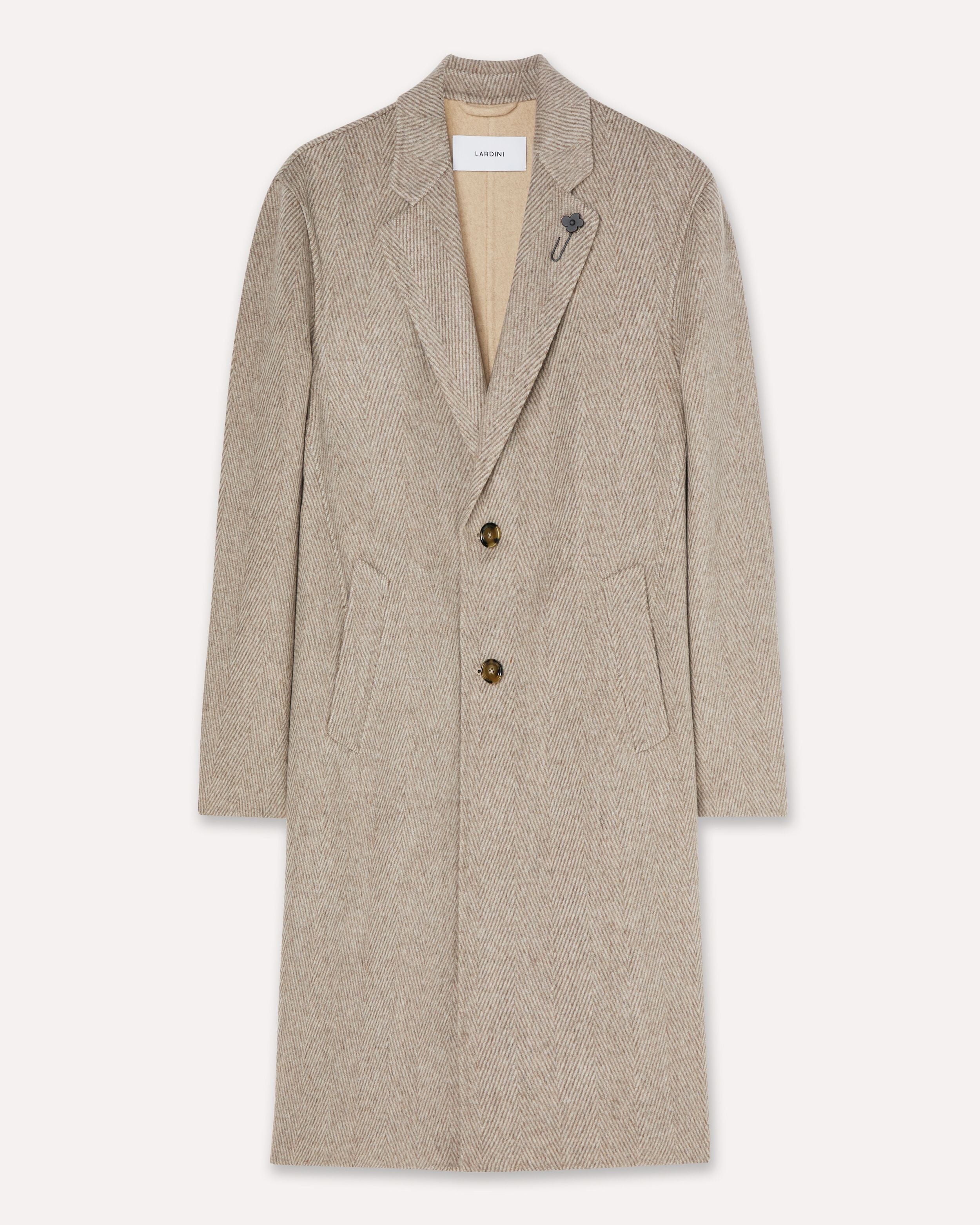 Sand single-breasted coat in herringbone wool and cashmere CREAM/BEIGE/GREY Lardini 1