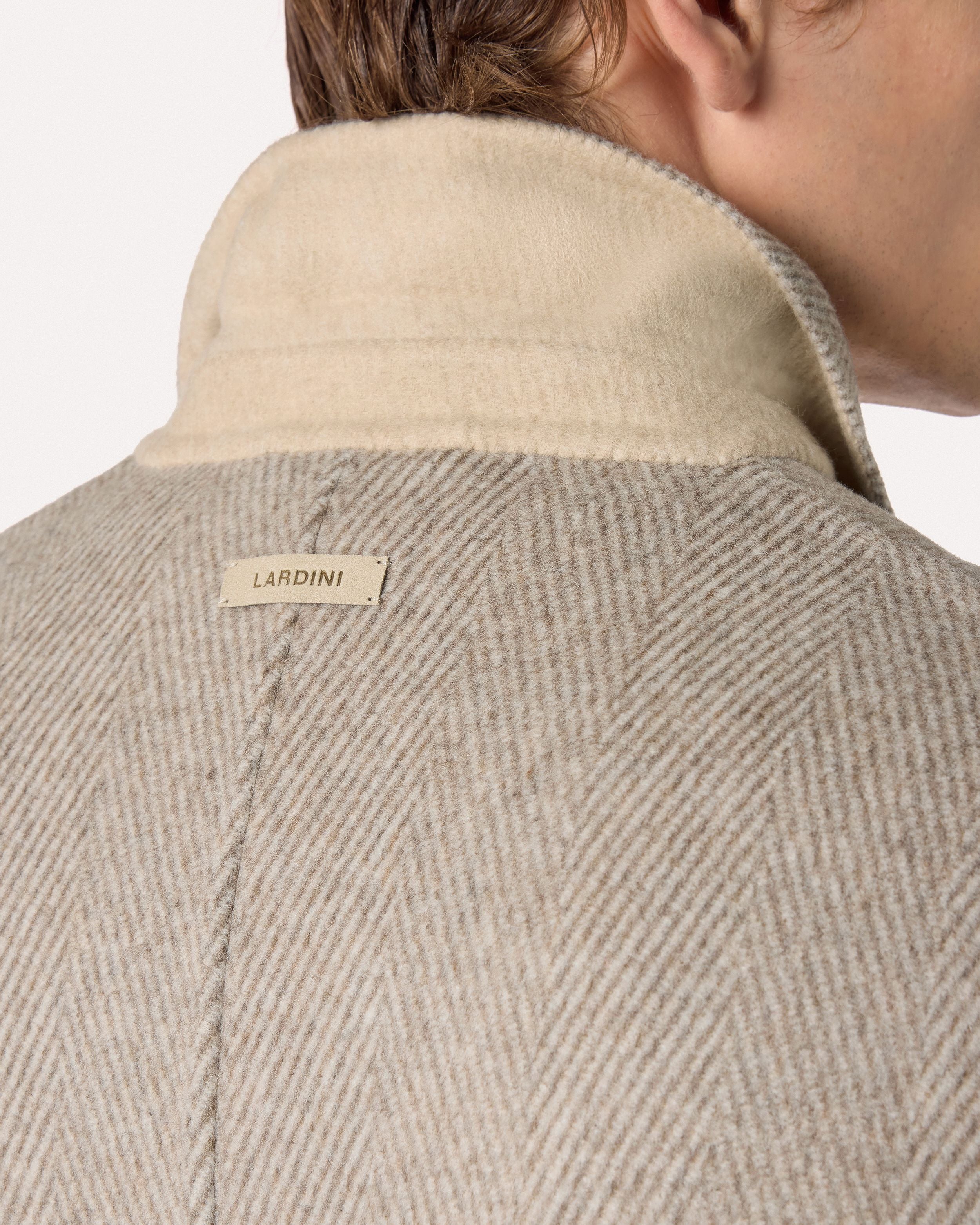 Sand single-breasted coat in herringbone wool and cashmere CREAM/BEIGE/GREY Lardini 3