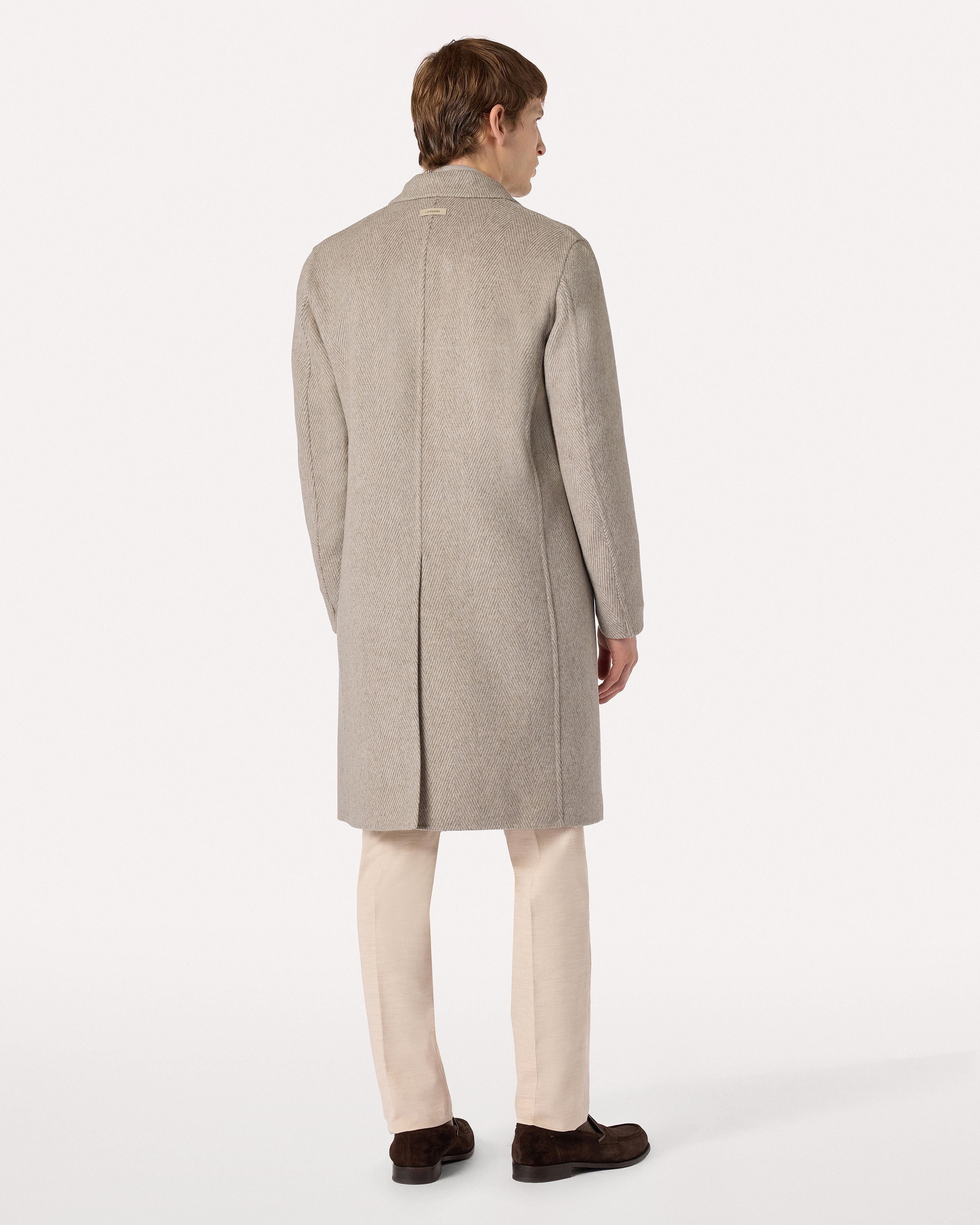 Sand single-breasted coat in herringbone wool and cashmere CREAM/BEIGE/GREY Lardini 5