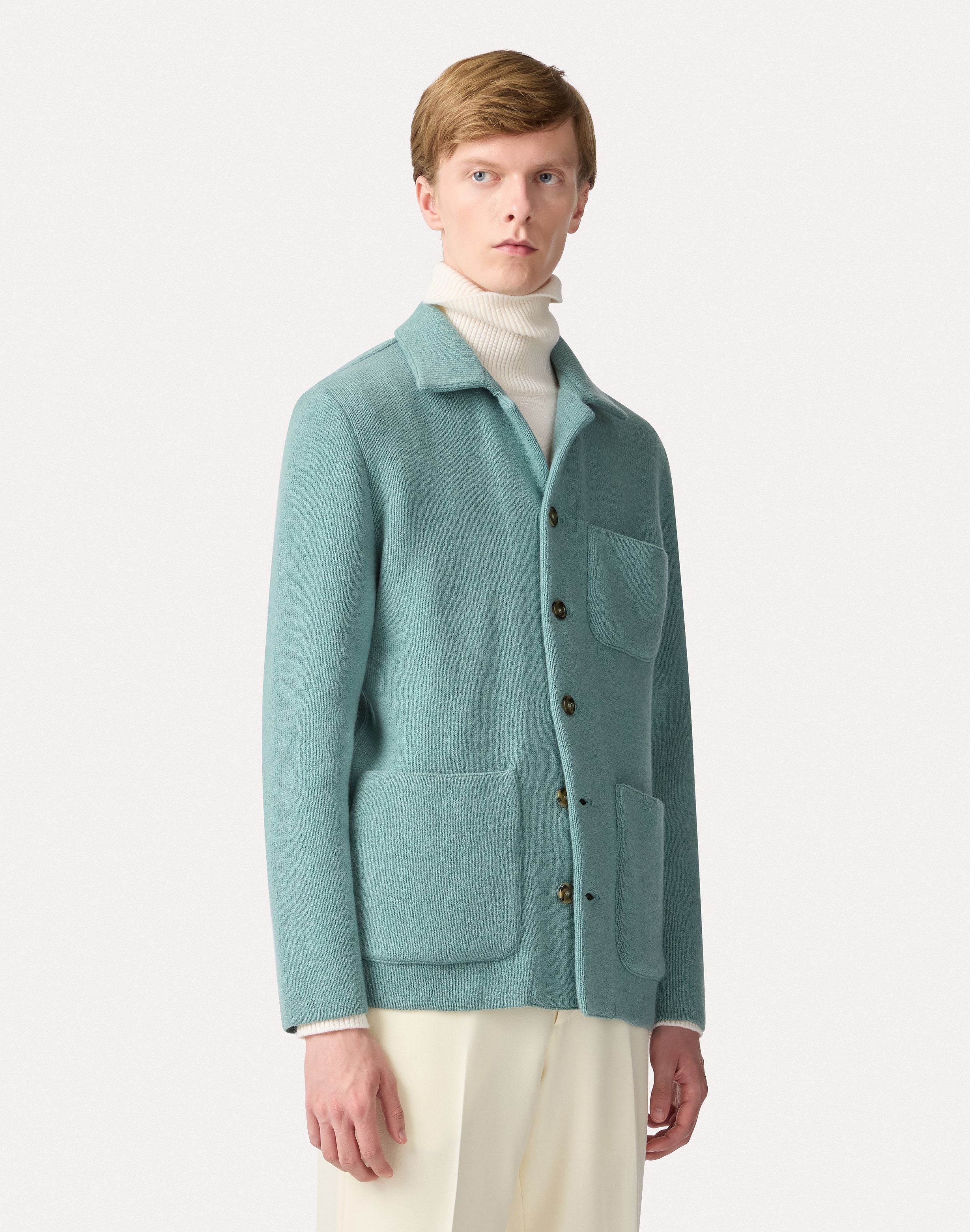 Giacca in maglia verde acqua in cashmere WATER GREEN Lardini 4
