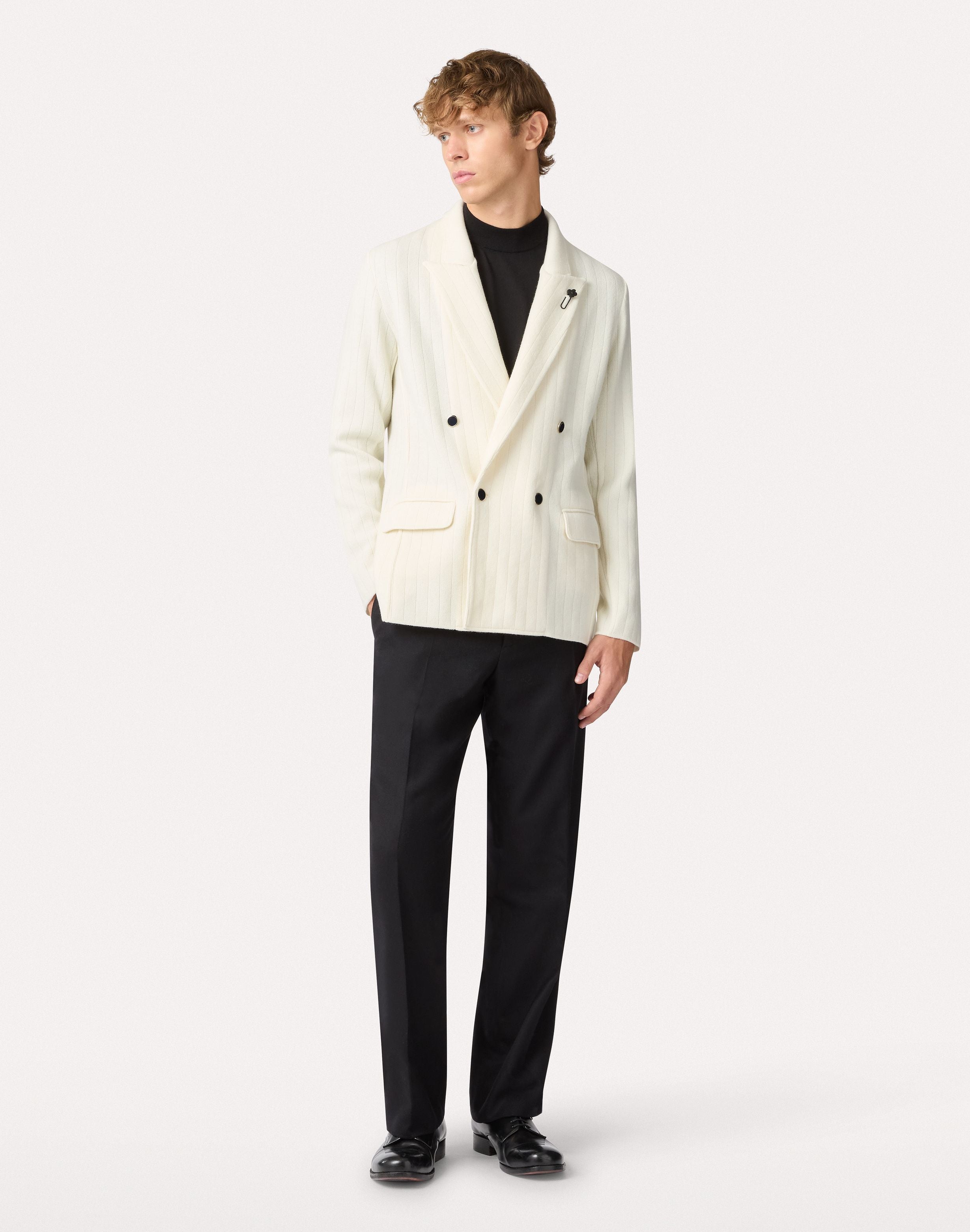Giacca panna in maglia doppiopetto con revers a lancia CREAM Lardini 2