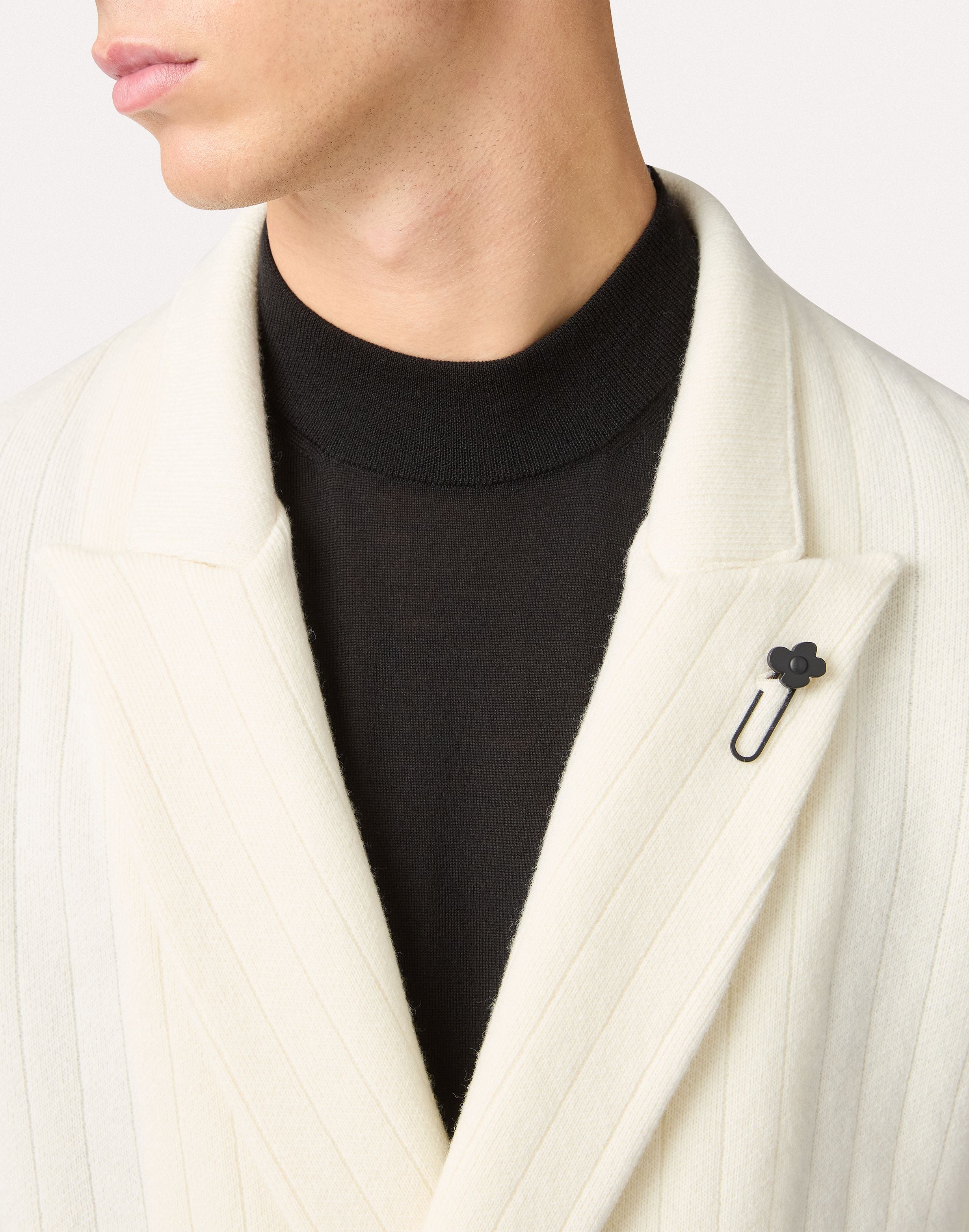 Giacca panna in maglia doppiopetto con revers a lancia CREAM Lardini 3