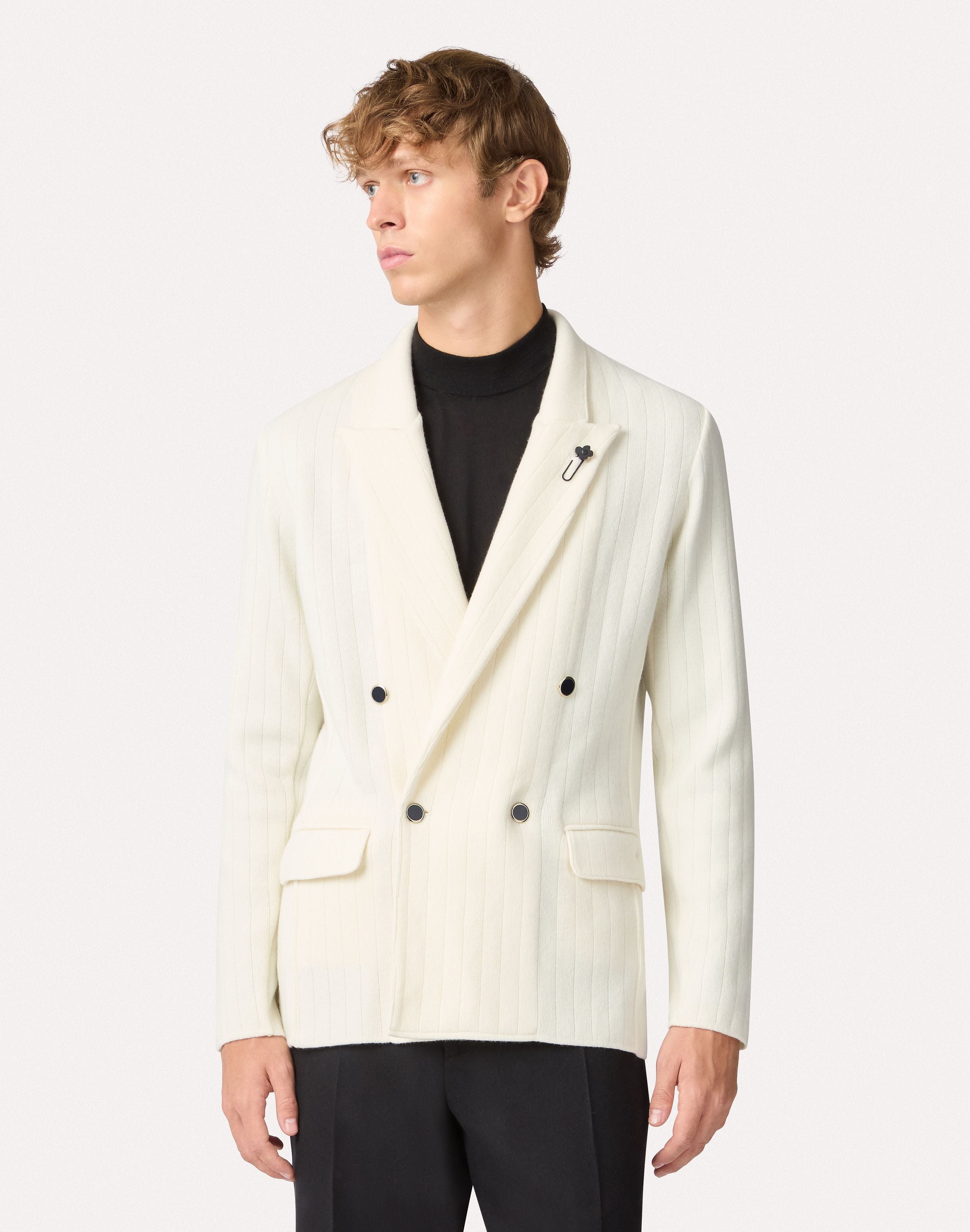 Giacca panna in maglia doppiopetto con revers a lancia CREAM Lardini 4