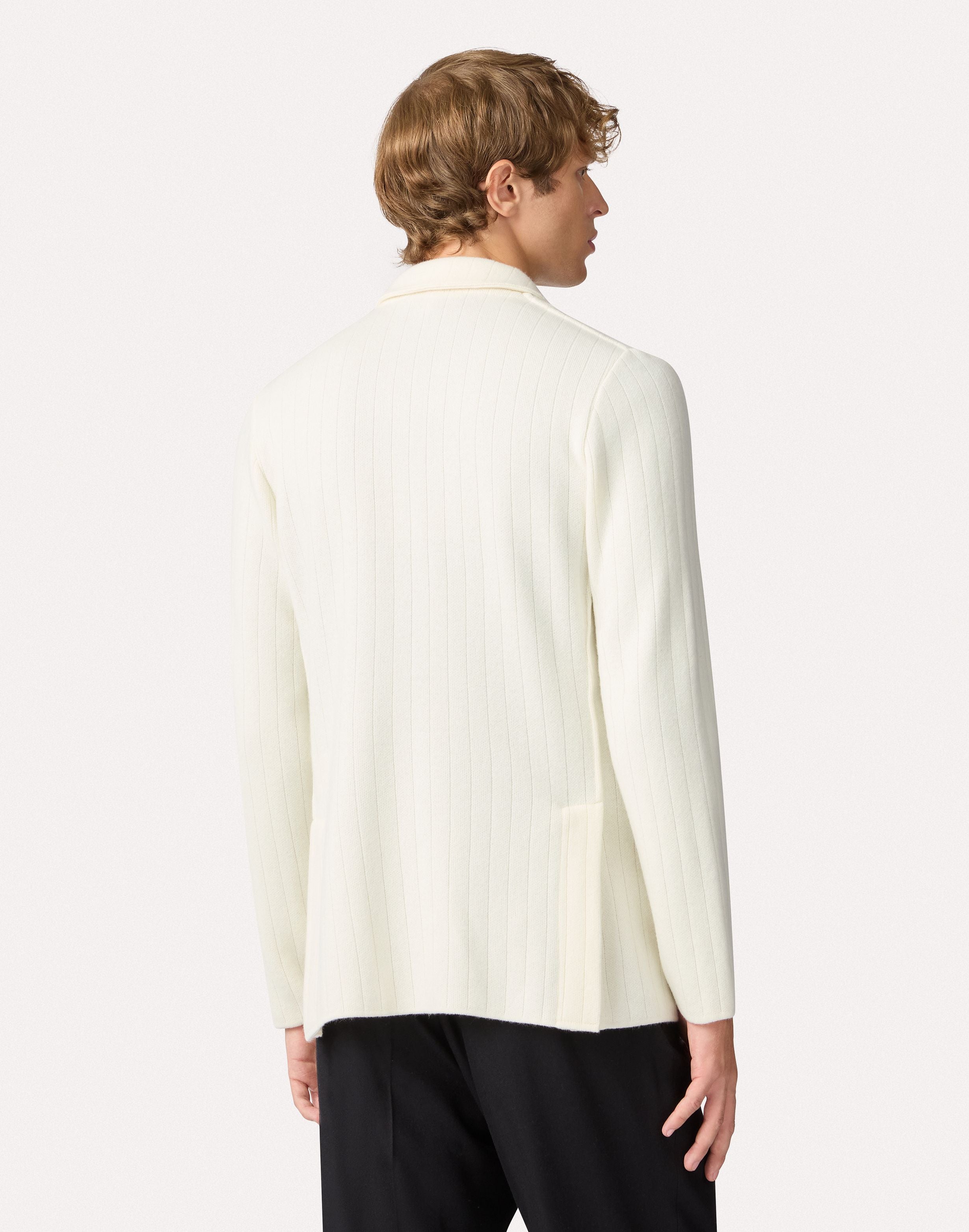 Giacca panna in maglia doppiopetto con revers a lancia CREAM Lardini 5
