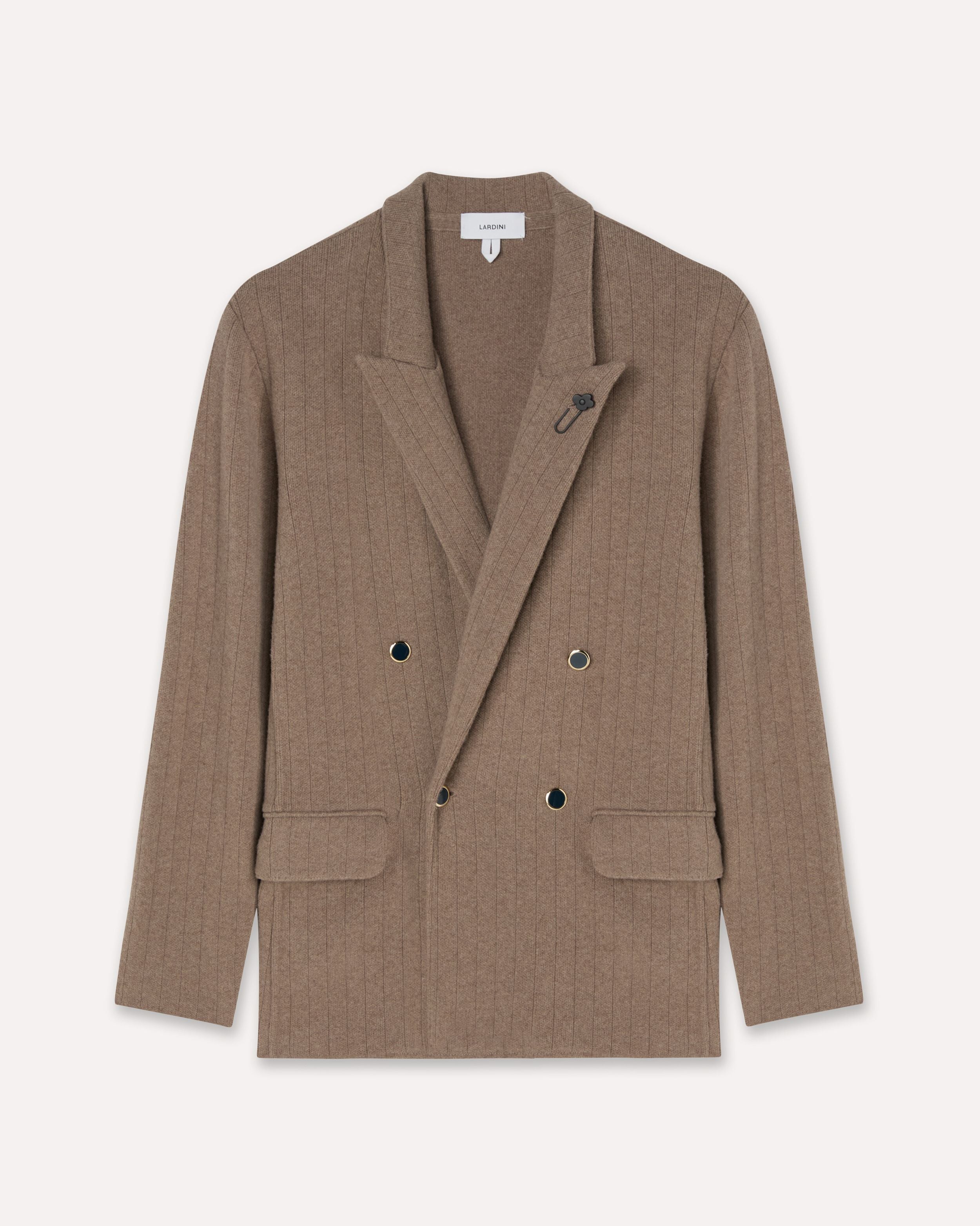 Giacca nocciola in maglia doppiopetto con revers a lancia HAZELNUT Lardini 1