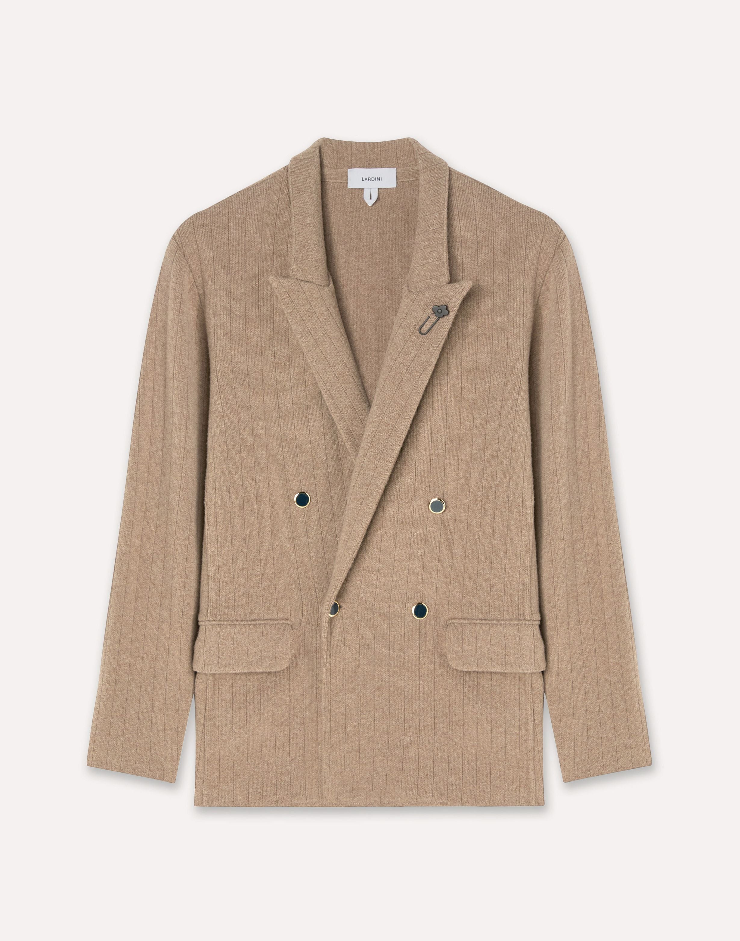 Double-breasted knitted jacket in hazelnut with peak lapels HAZELNUT Lardini 1