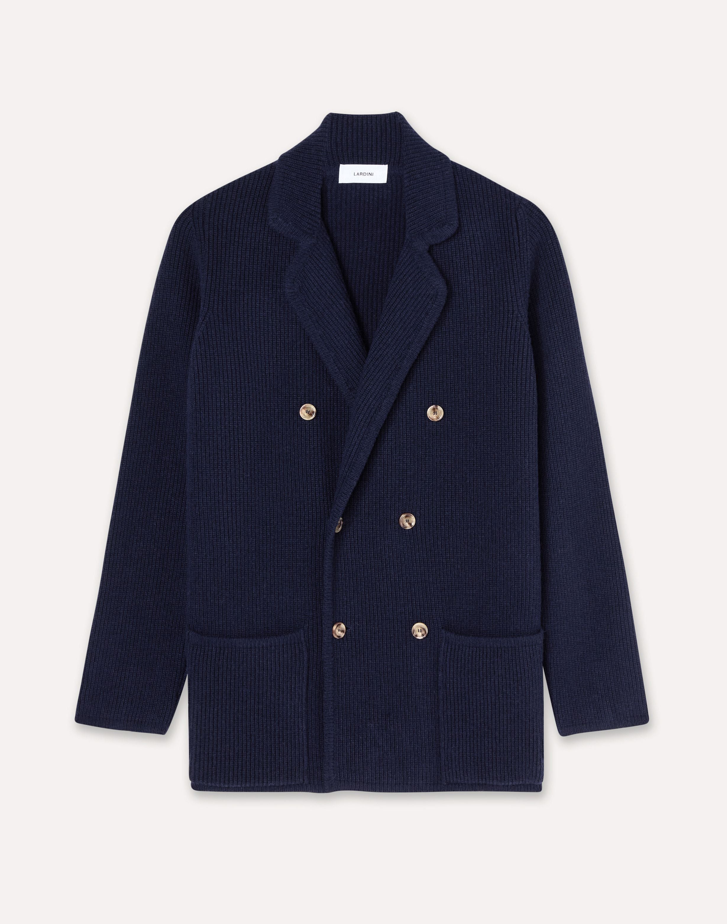 Double-breasted blue knit jacket with peak lapels BLUE Lardini 1