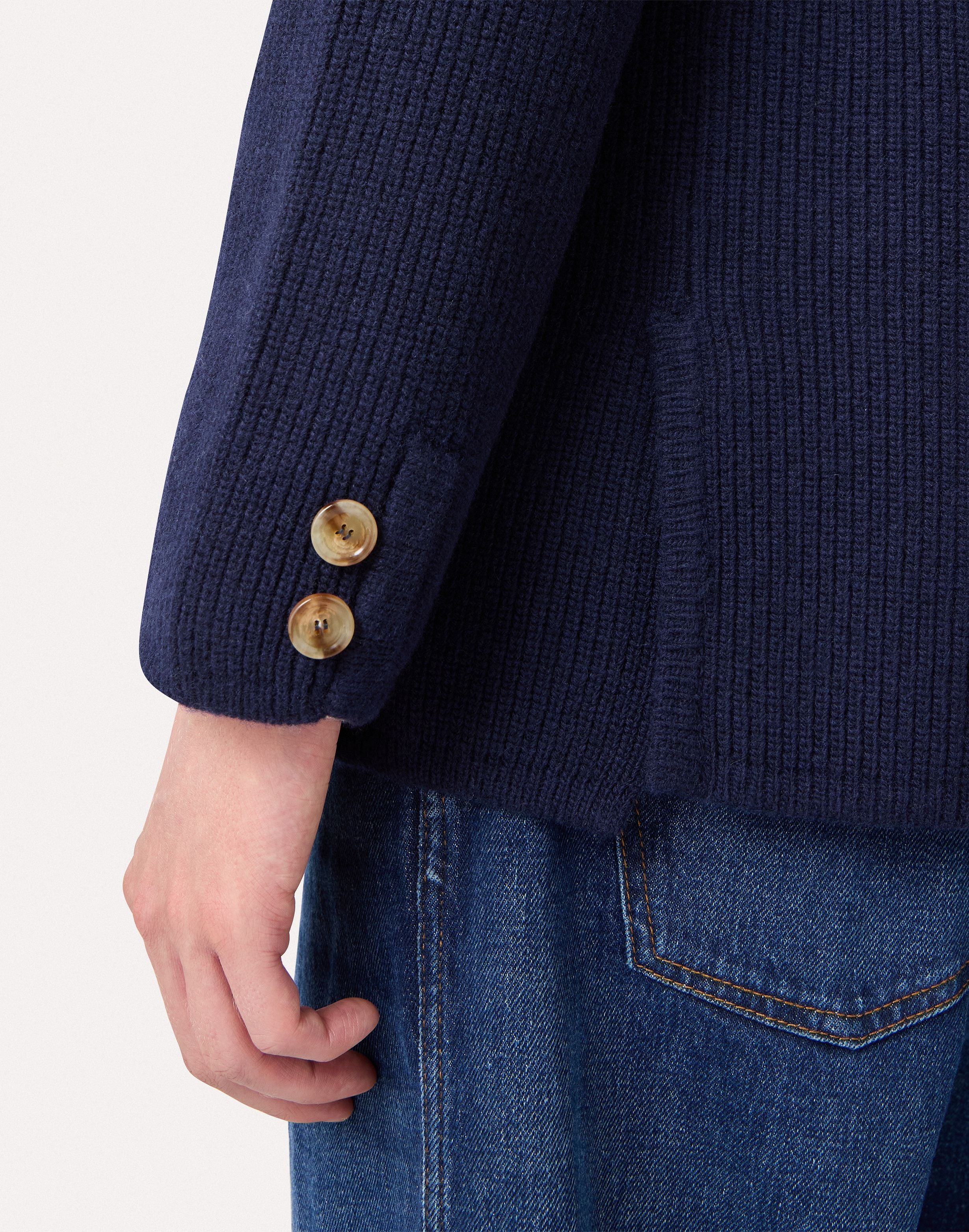 Double-breasted blue knit jacket with peak lapels BLUE Lardini 3