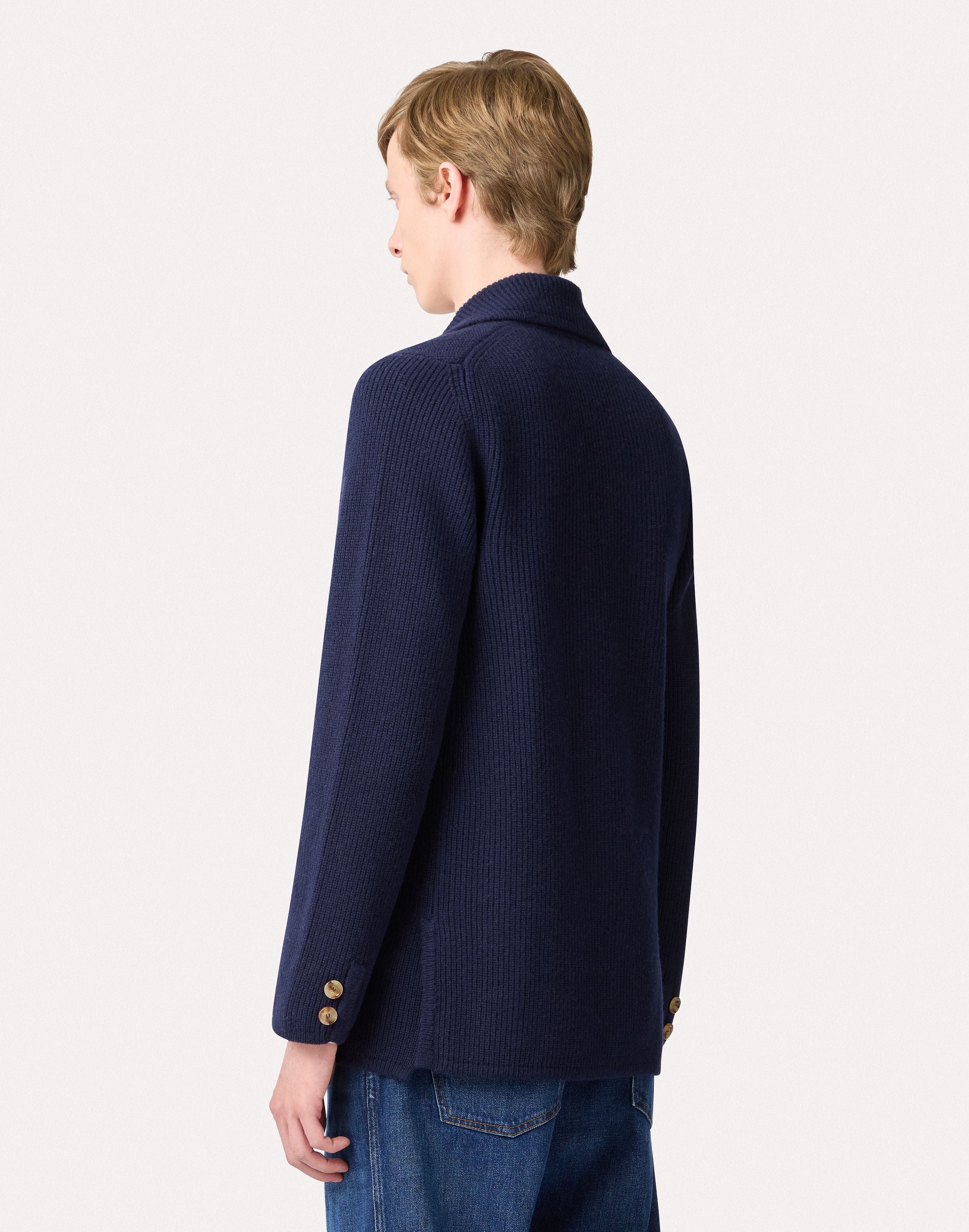 Double-breasted blue knit jacket with peak lapels BLUE Lardini 5
