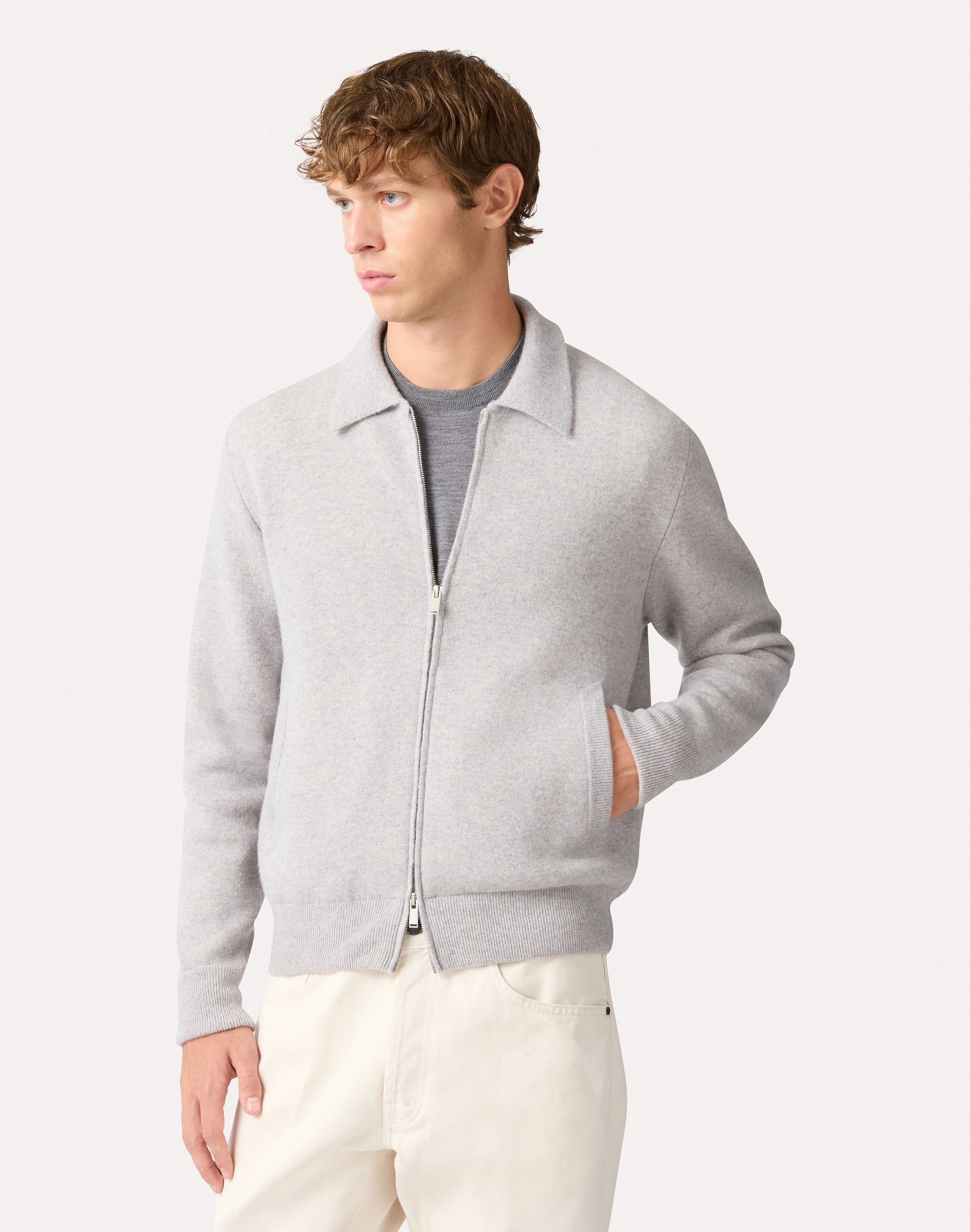 Grey and white double-knit bomber jacket GREY/WHITE Lardini 4