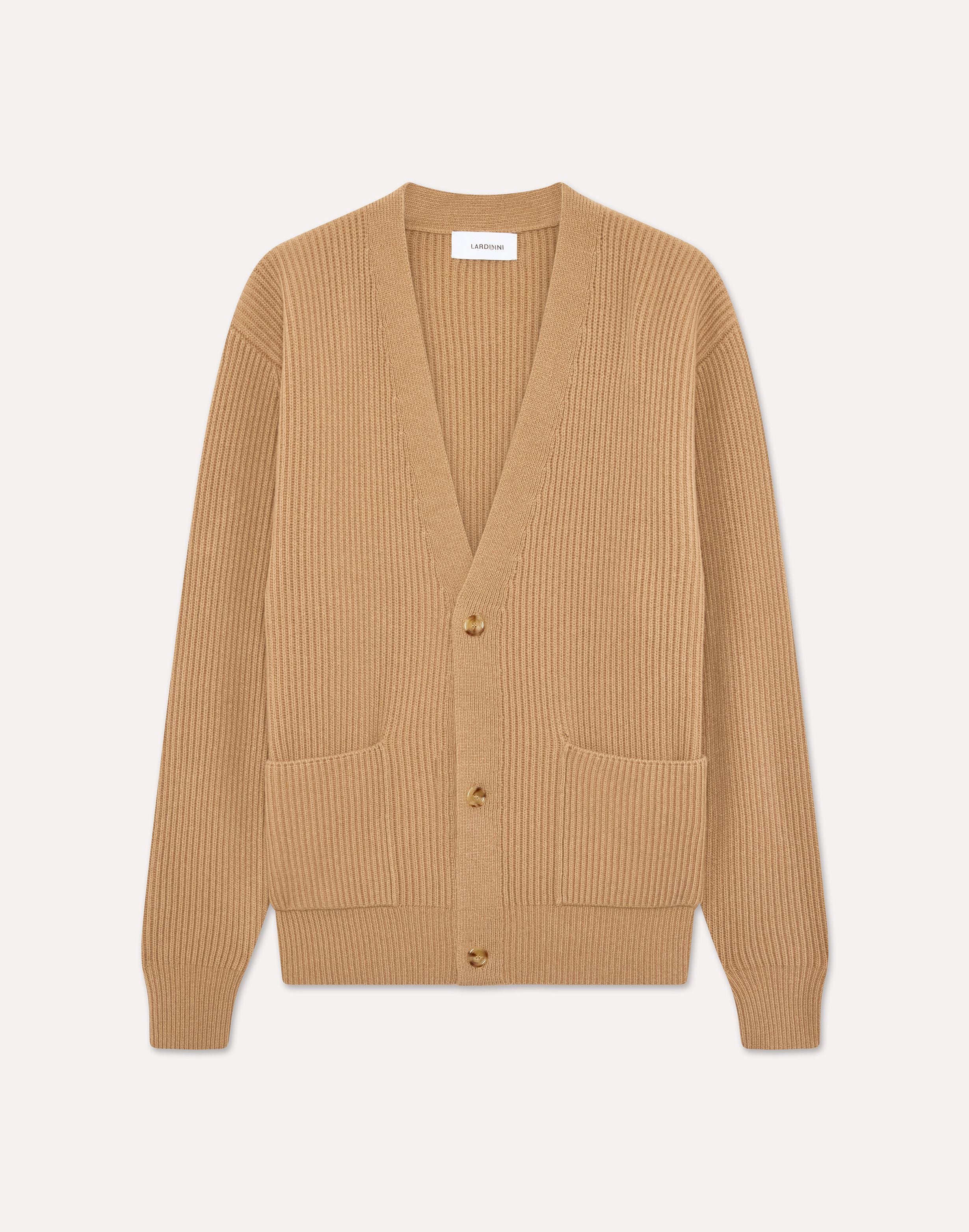 Cardigan cammello in lana e cashmere a costa inglese CAMEL Lardini 1