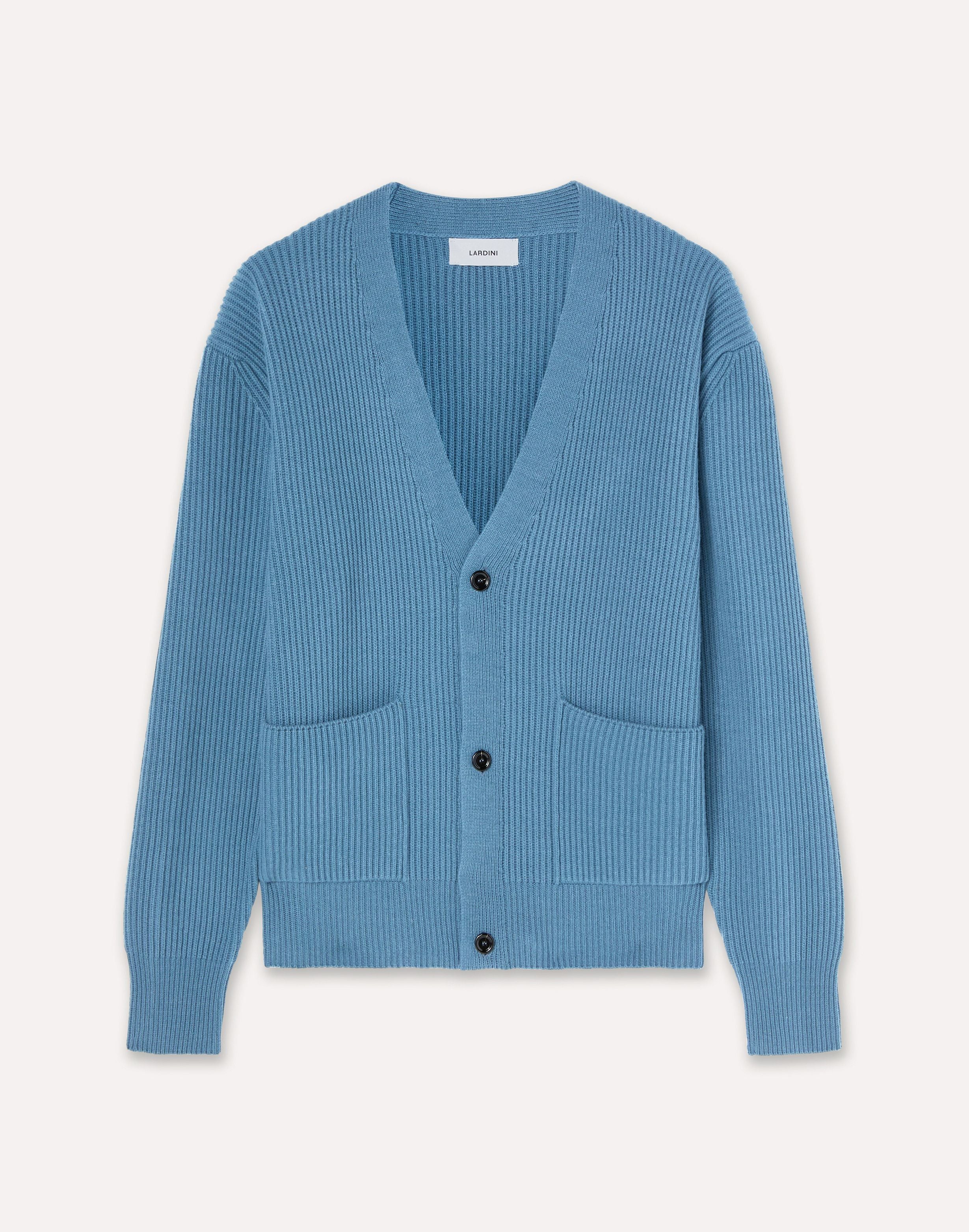 Light blue cardigan in wool and cashmere with English rib LIGHT BLUE Lardini 1