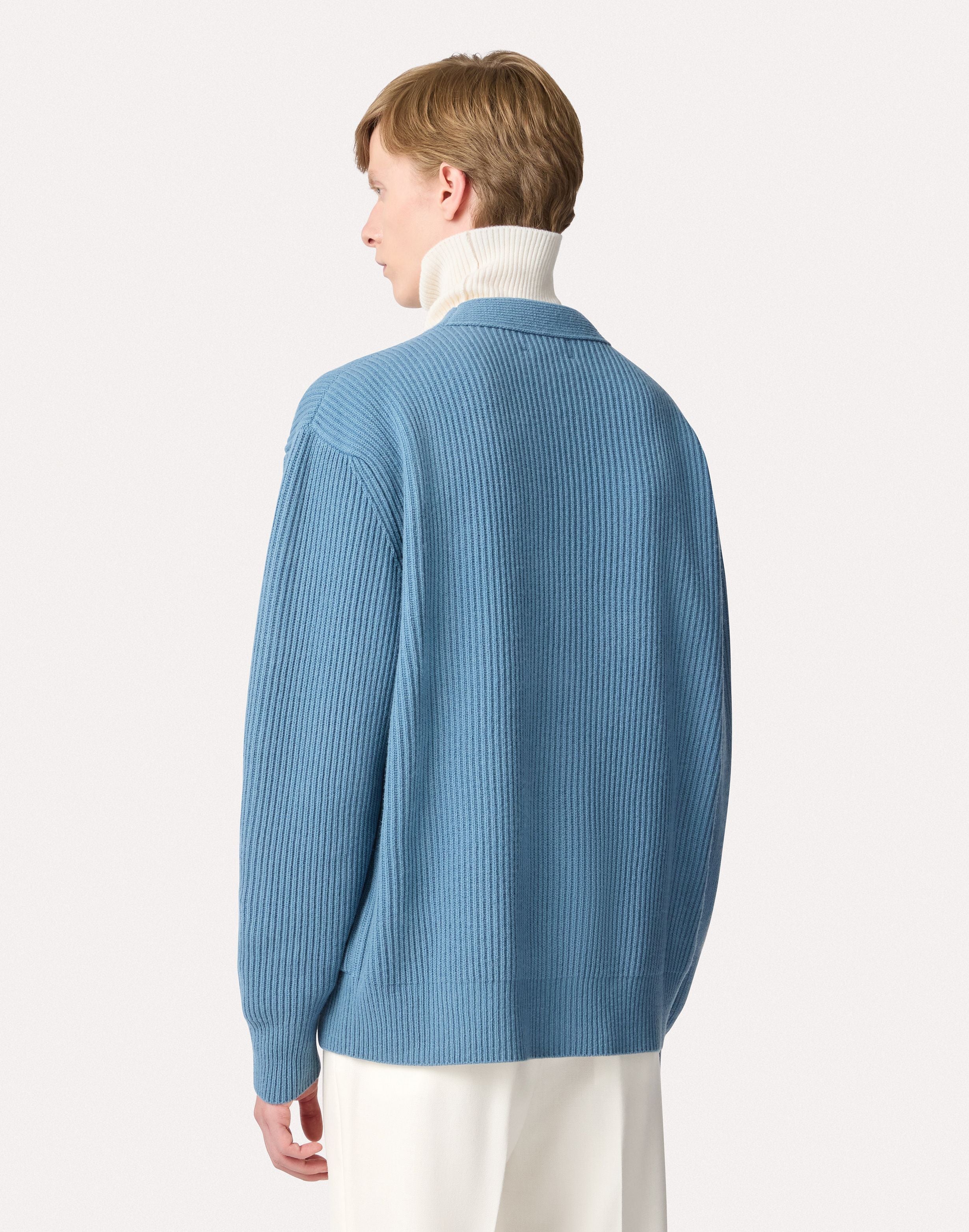 Light blue cardigan in wool and cashmere with English rib LIGHT BLUE Lardini 5