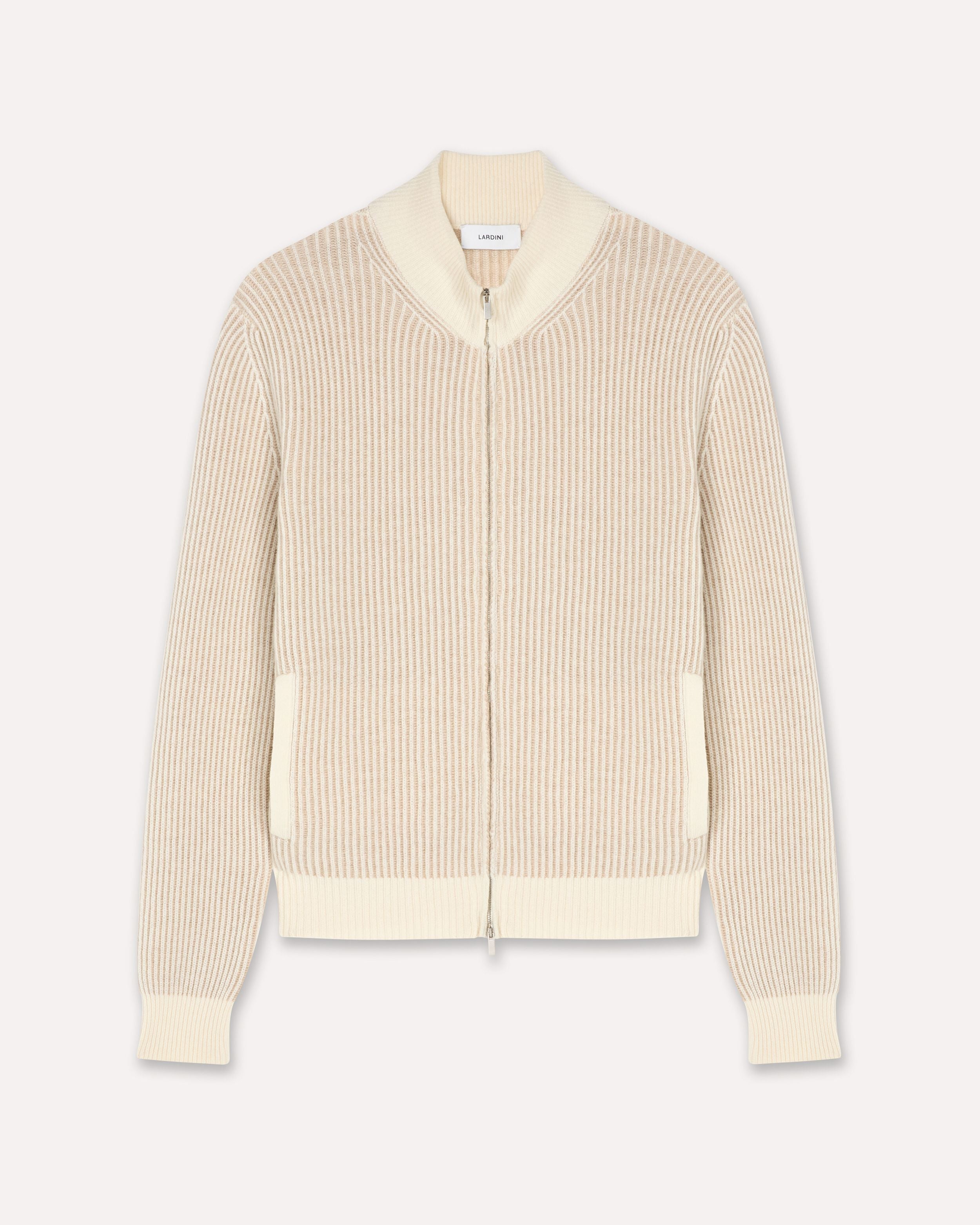 Dolcevita con zip a manica lunga color panna in lana merino extrafine CREAM/BEIGE Lardini 1
