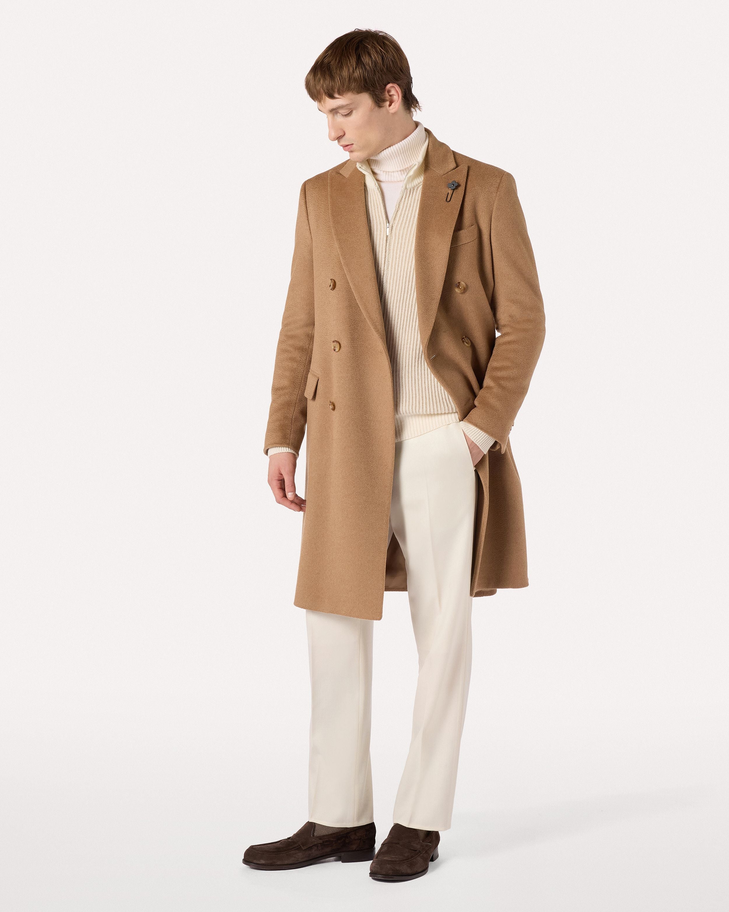 Dolcevita con zip a manica lunga color panna in lana merino extrafine CREAM/BEIGE Lardini 2