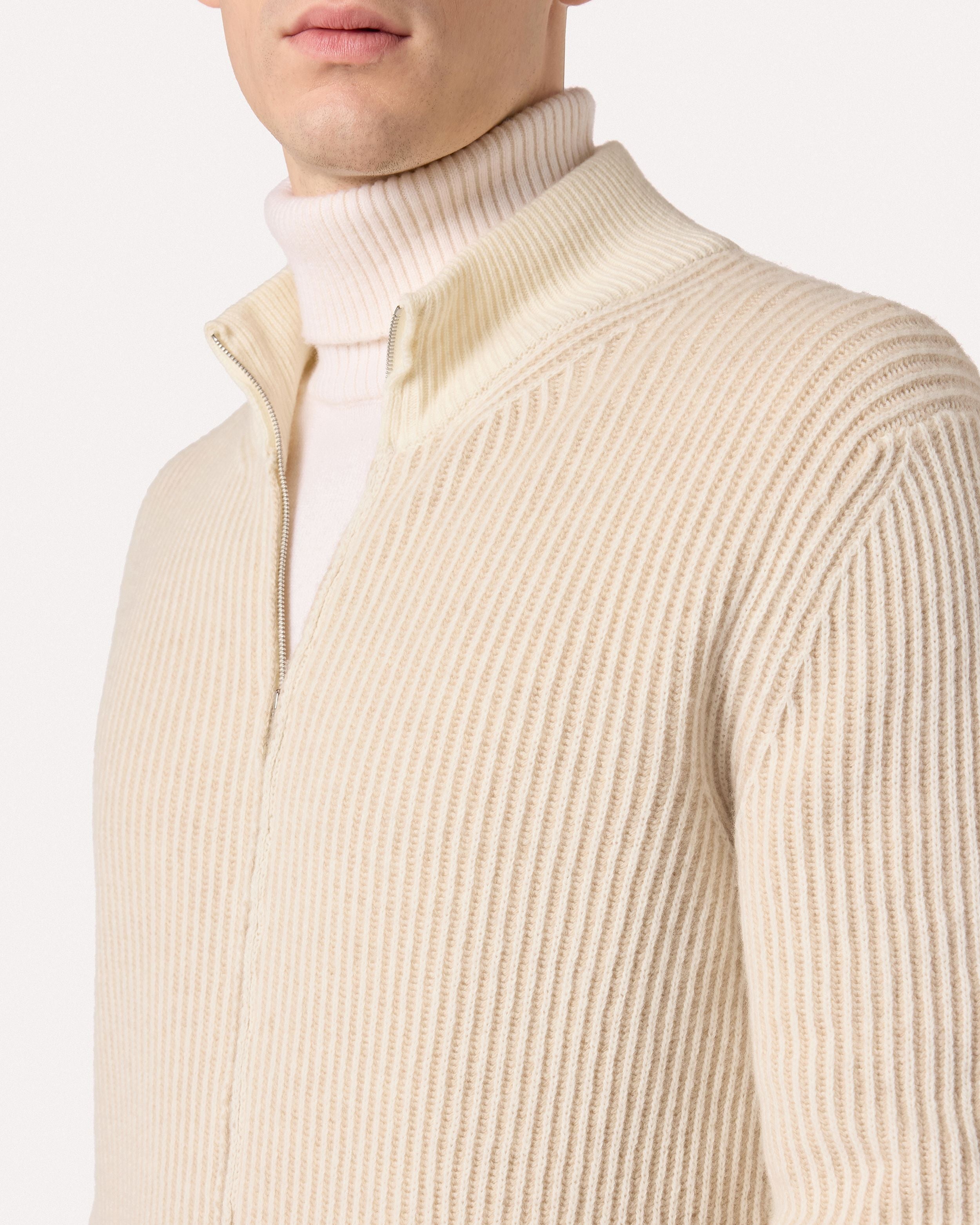 Dolcevita con zip a manica lunga color panna in lana merino extrafine CREAM/BEIGE Lardini 3