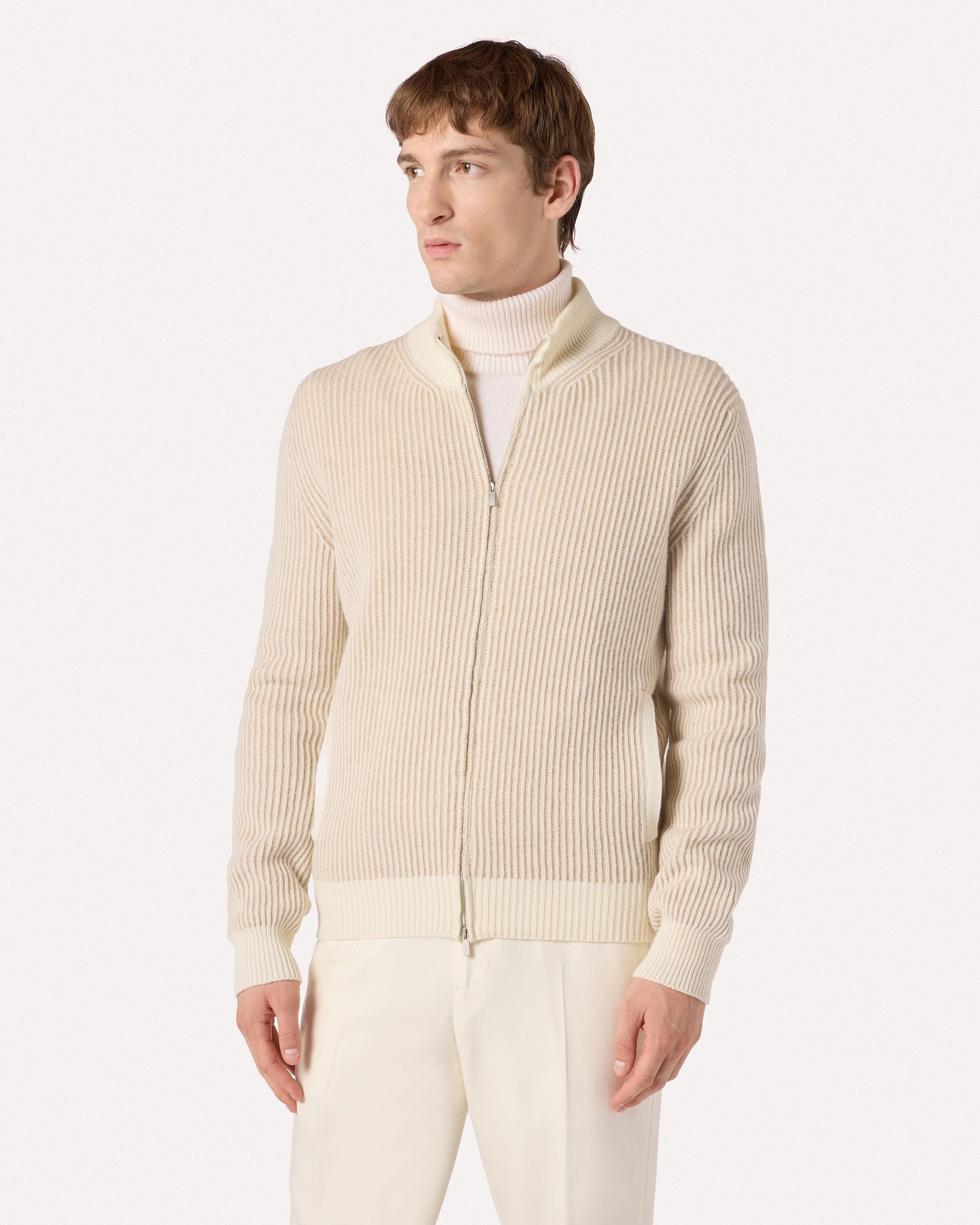 Dolcevita con zip a manica lunga color panna in lana merino extrafine CREAM/BEIGE Lardini 4