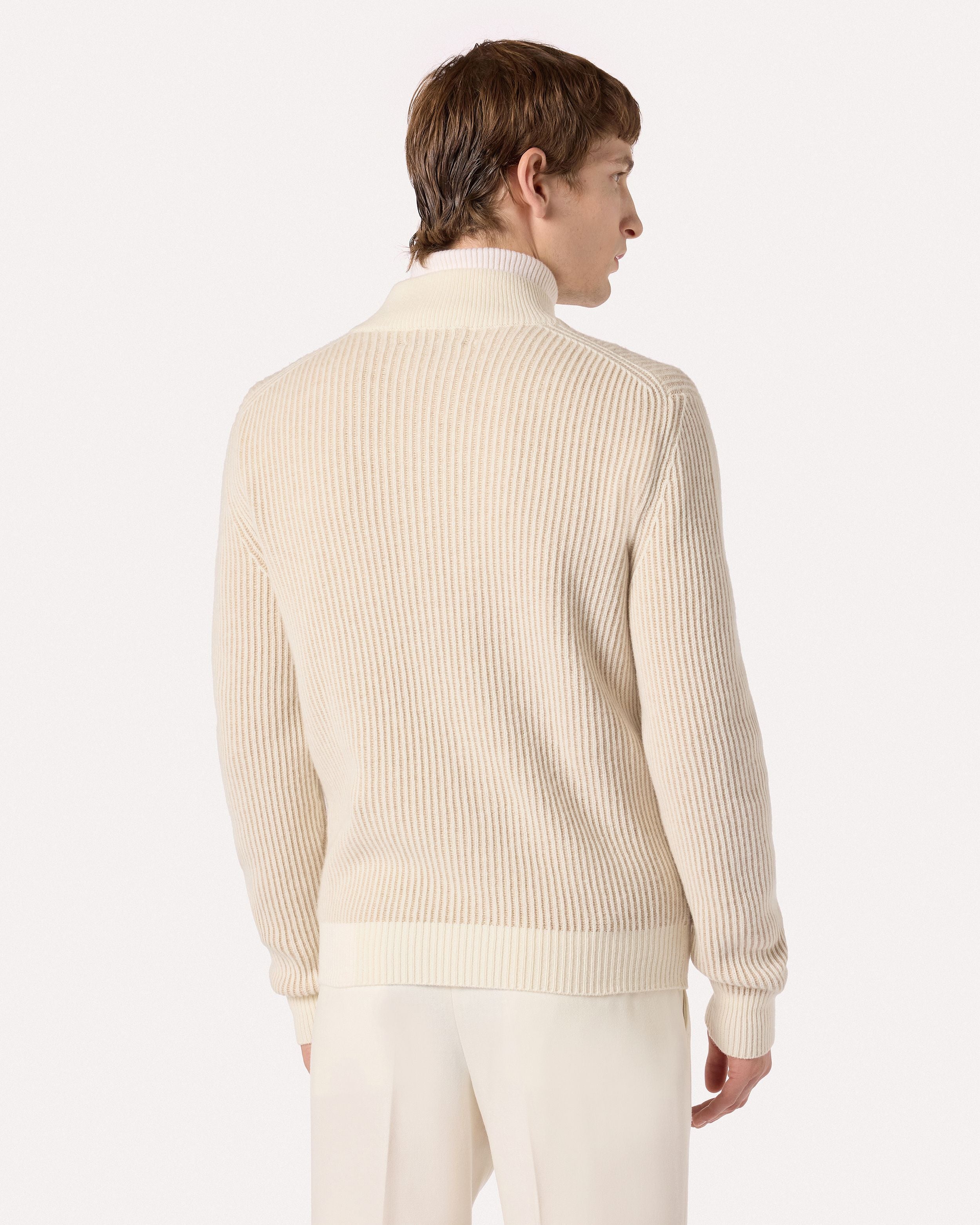 Dolcevita con zip a manica lunga color panna in lana merino extrafine CREAM/BEIGE Lardini 5