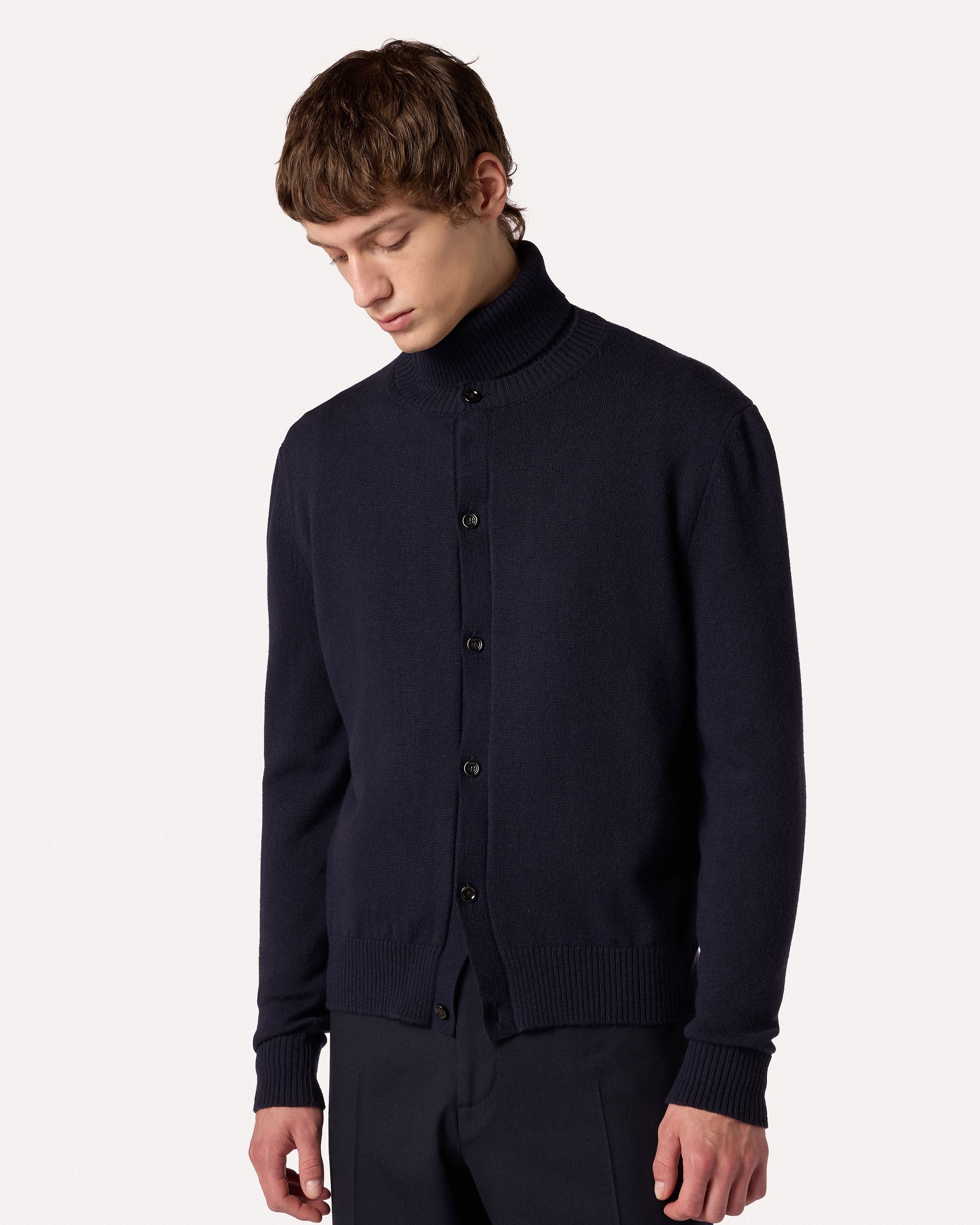 Blue cardigan in extrafine merino wool BLUE Lardini 4
