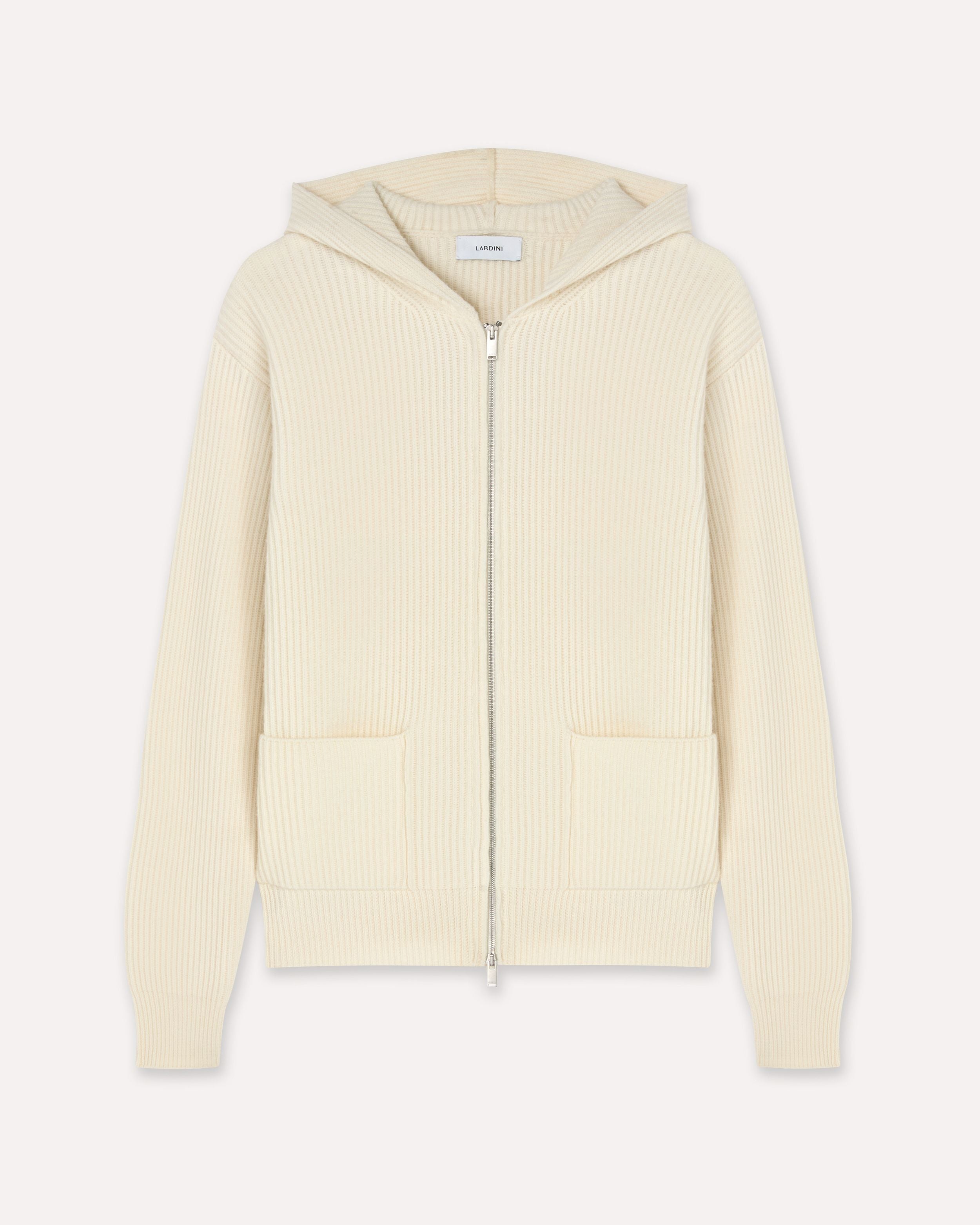 Cardigan con zip panna in lana e cashmere CREAM Lardini 1